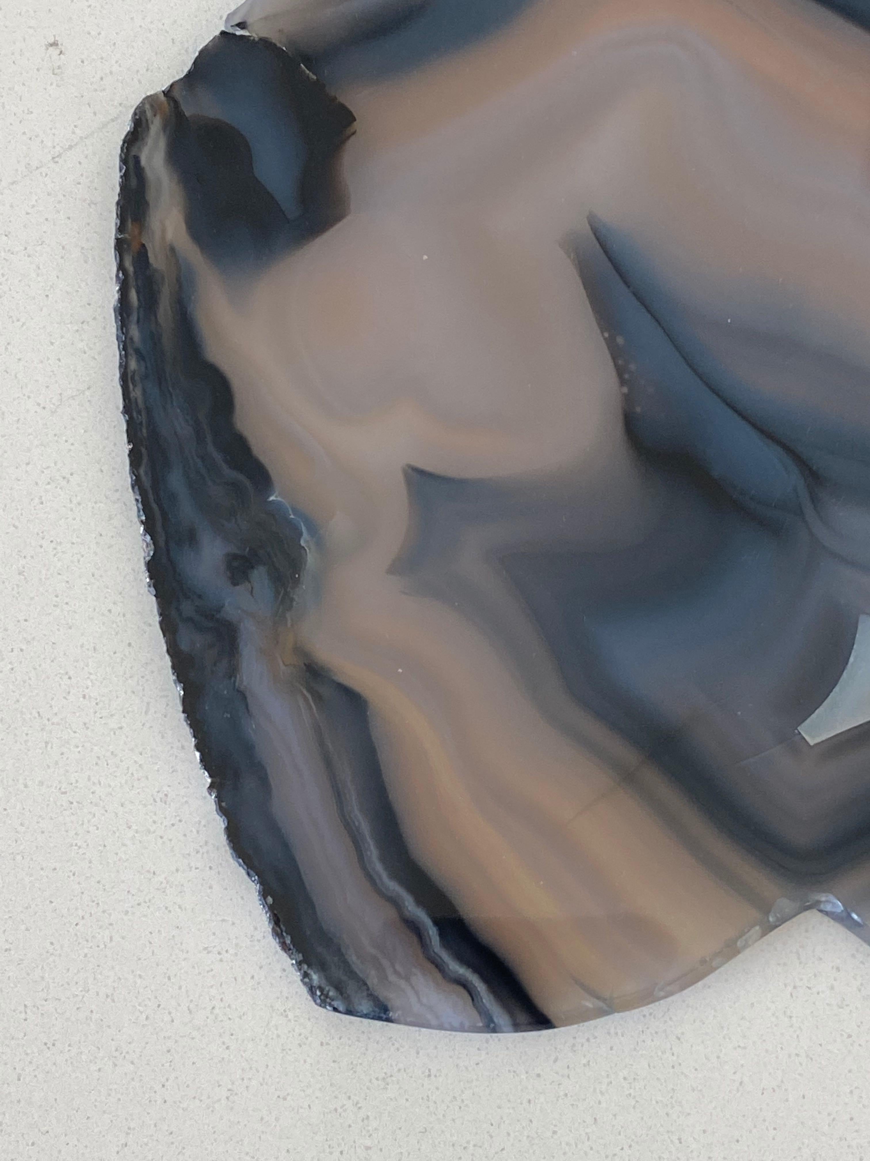18th Century and Earlier Smoky Grey Thin Slice of Agate Sculpture on Stand, Brazil, Prehistoric