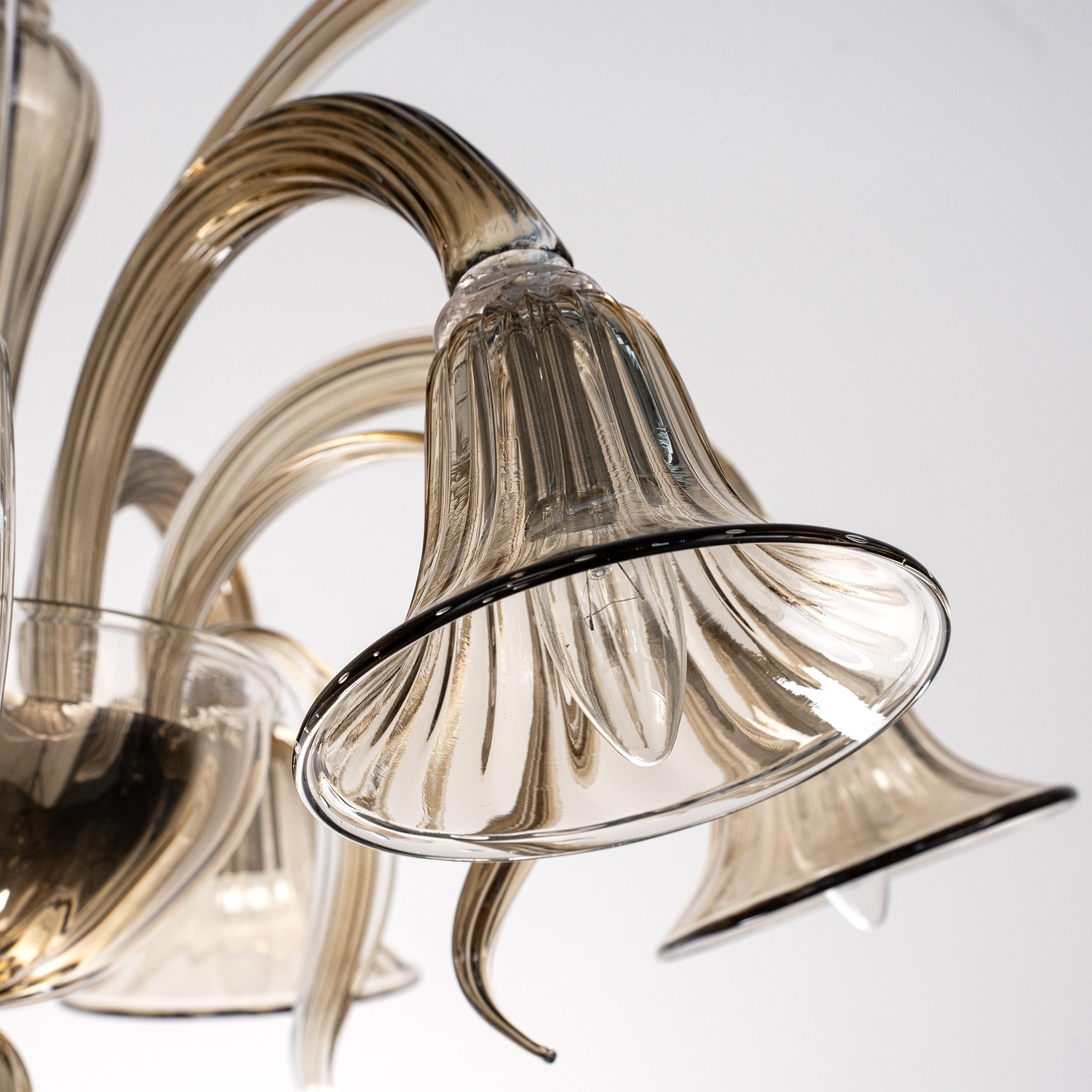 20th Century Smoky Murano glass chandelier 6 lights, handmade Vintage Made in Italy in stock For Sale