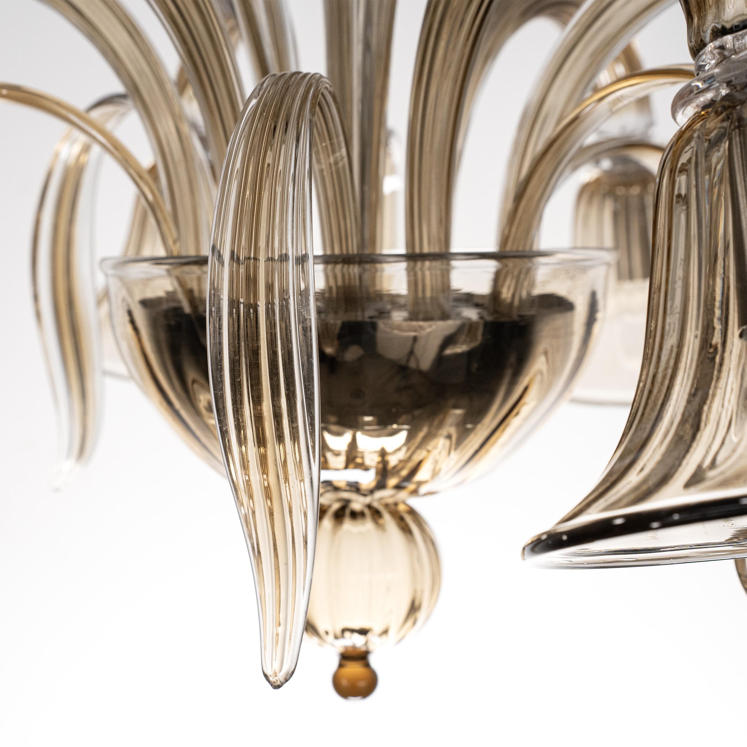 Smoky Murano glass chandelier 6 lights, handmade Vintage Made in Italy in stock For Sale 1
