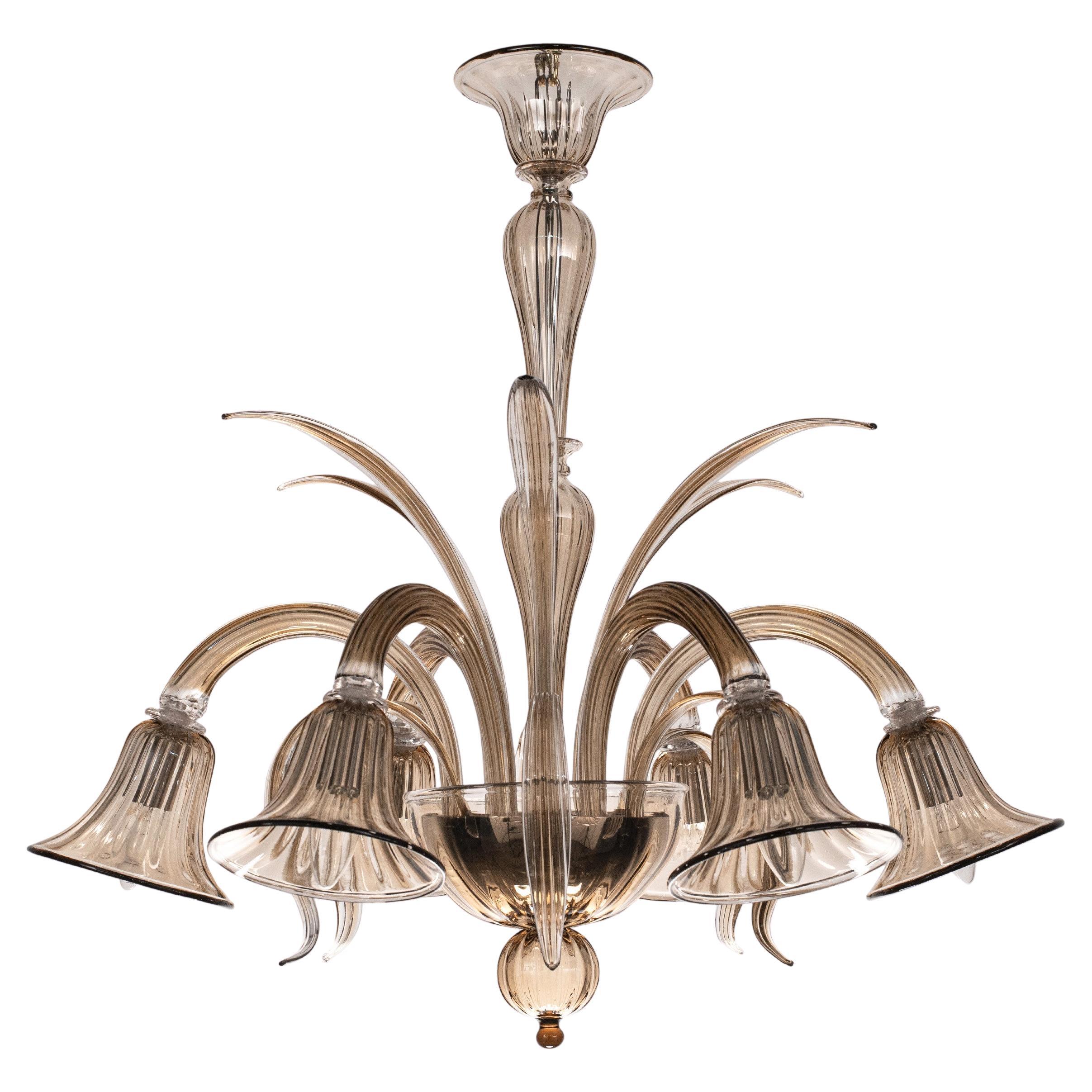 Smoky Murano glass chandelier 6 lights, handmade Vintage Made in Italy in stock
