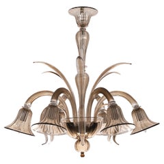 Smoky Murano glass chandelier 6 lights, handmade Vintage Made in Italy in stock
