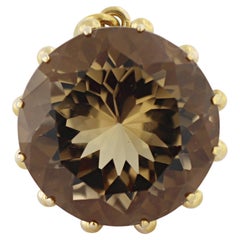 Smoky Quartz, 14K Yellow Gold Brooch