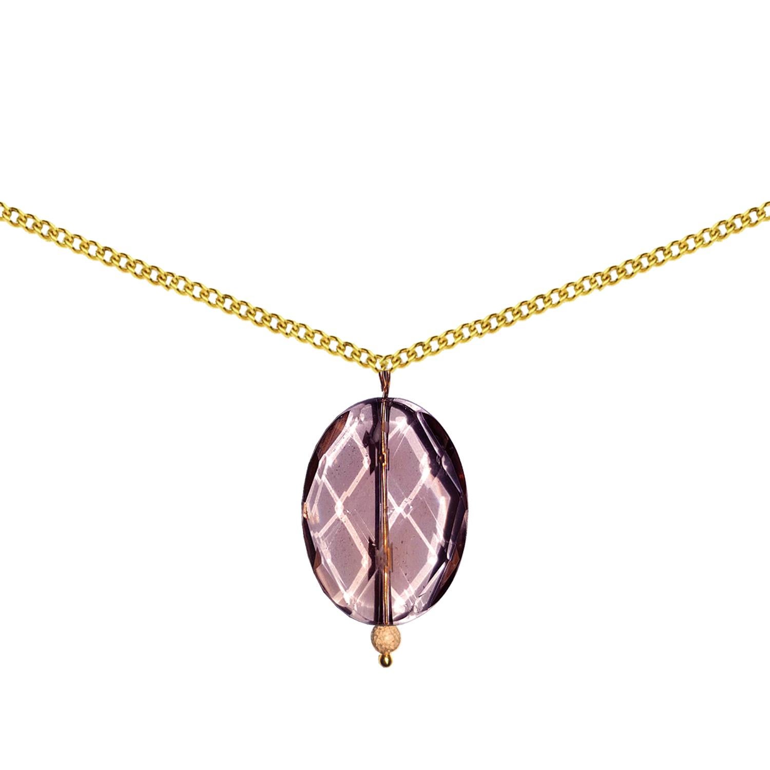 nlanla's message to you is to embrace change. Purple Hues and Orange Sunsets are a complex combination of the flow and process of change. Crafted from Smoky Quartz and featuring a golddust cut 9ct gold bead. This 9ct gold necklace was designed to