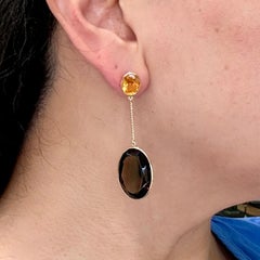 Rauchquarz und Citrin Statement-Baumel-Ohrringe 14k Gelbgold