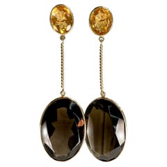 Rauchquarz und Citrin Statement-Baumel-Ohrringe 14k Gelbgold