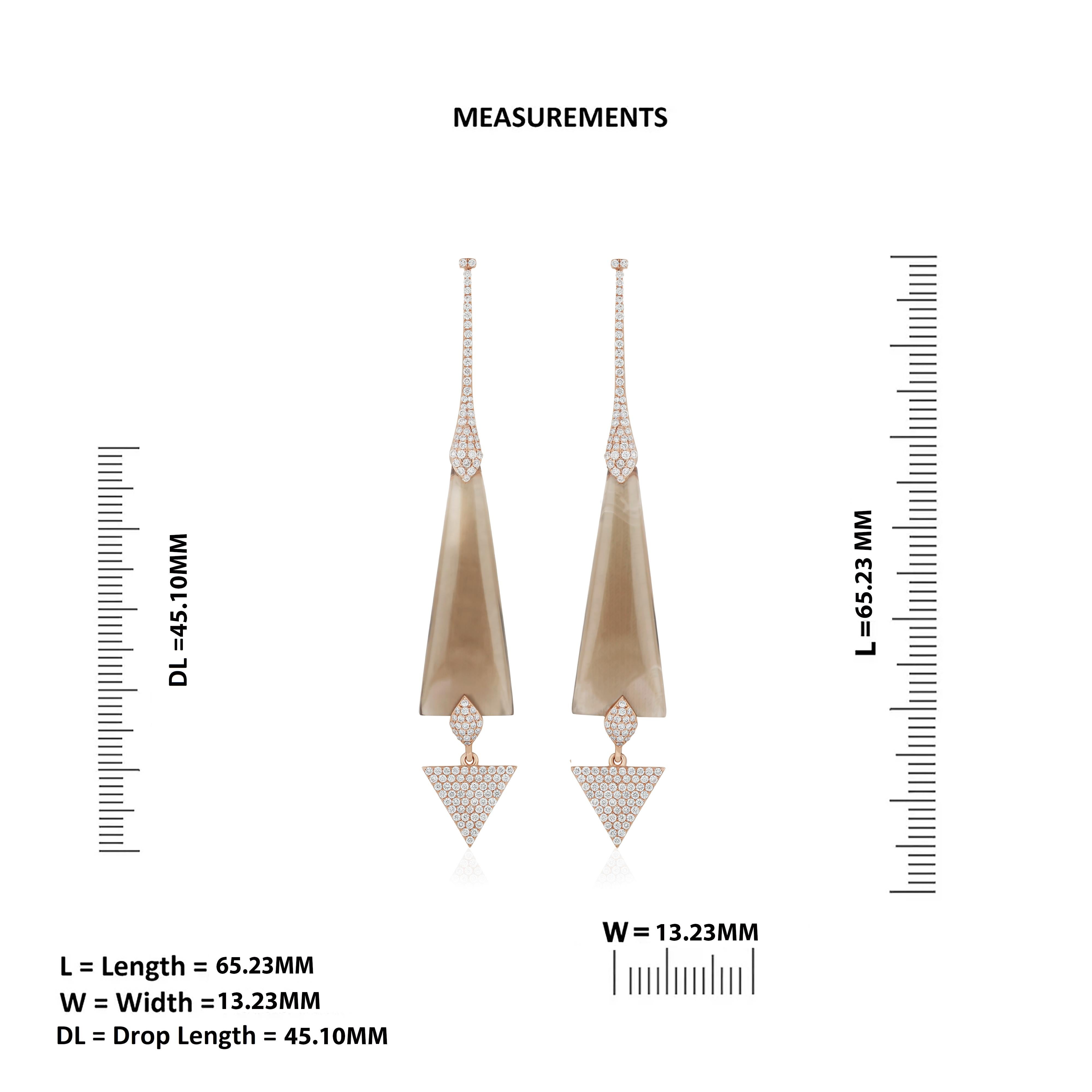 Ohrring aus 14k Roségold mit Rauchquarz und Diamanten, handgefertigter Tropfen-Ohrring im Angebot 2