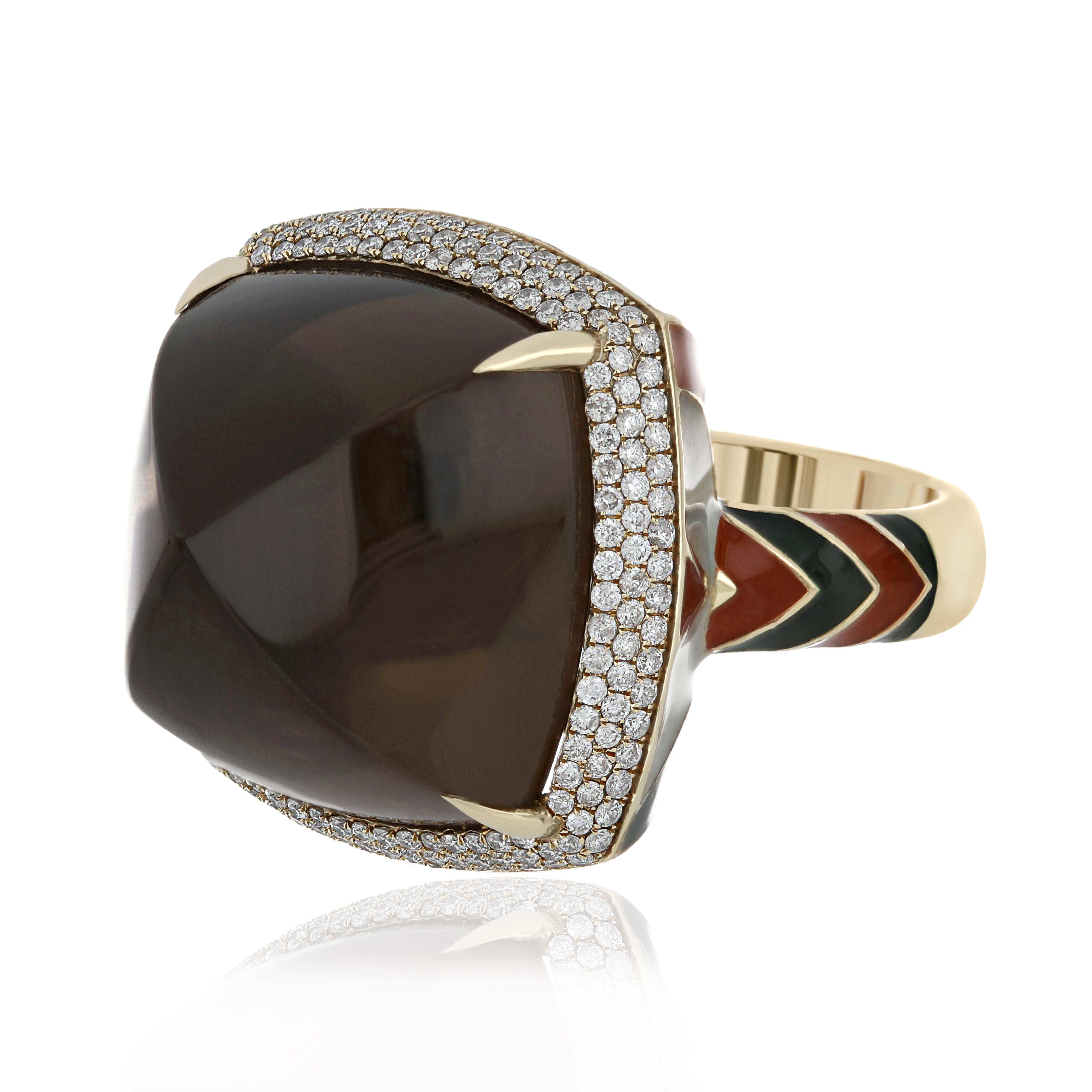 For Sale:  Smoky Quartz and Diamond Ring 14 Karat Yellow Gold 4