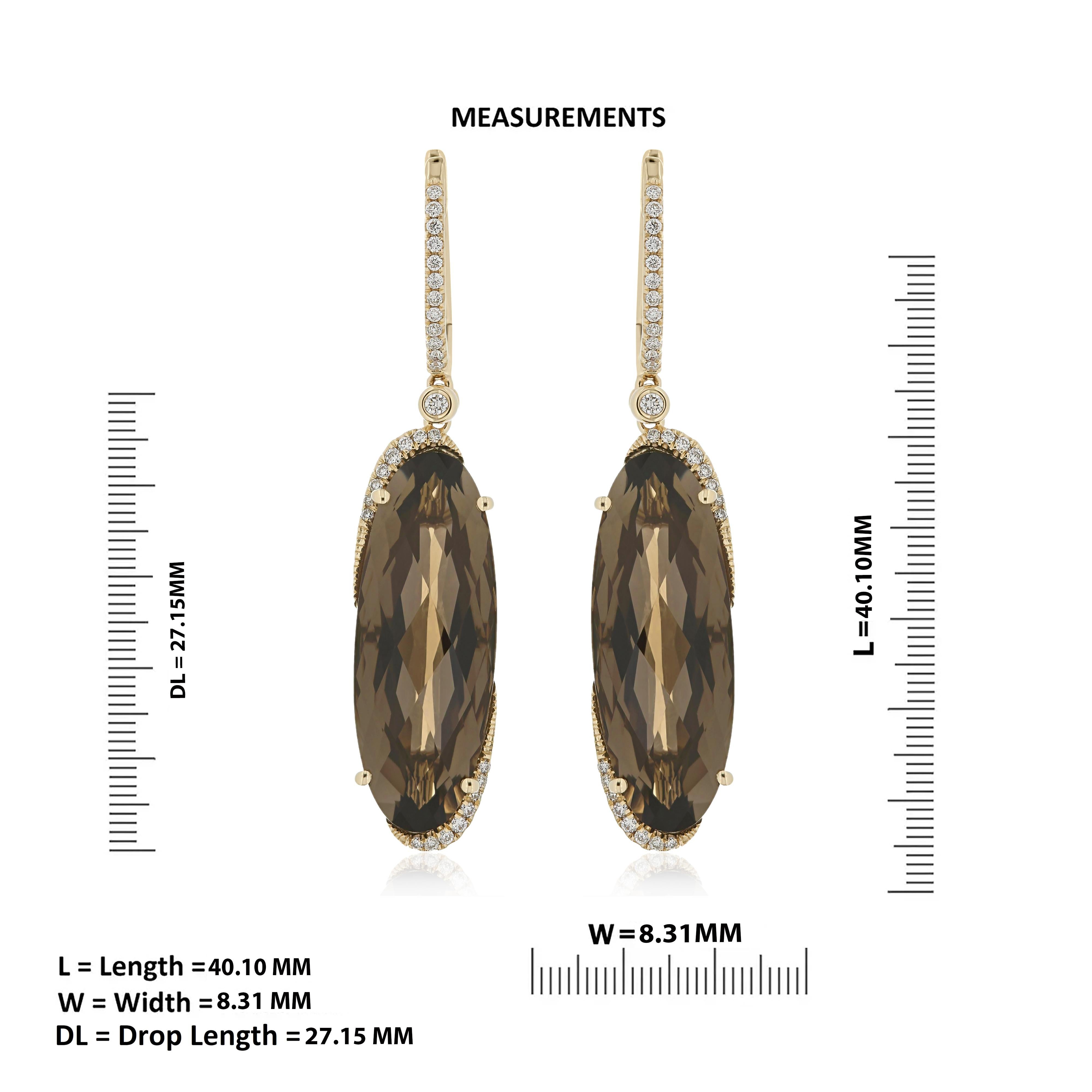 Nieten-Ohrring aus 14 Karat Gelbgold mit Rauchquarz und Diamant im Zustand „Neu“ im Angebot in JAIPUR, IN