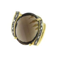 Smoky Quartz and Diamond Yellow Gold Swirl Ring