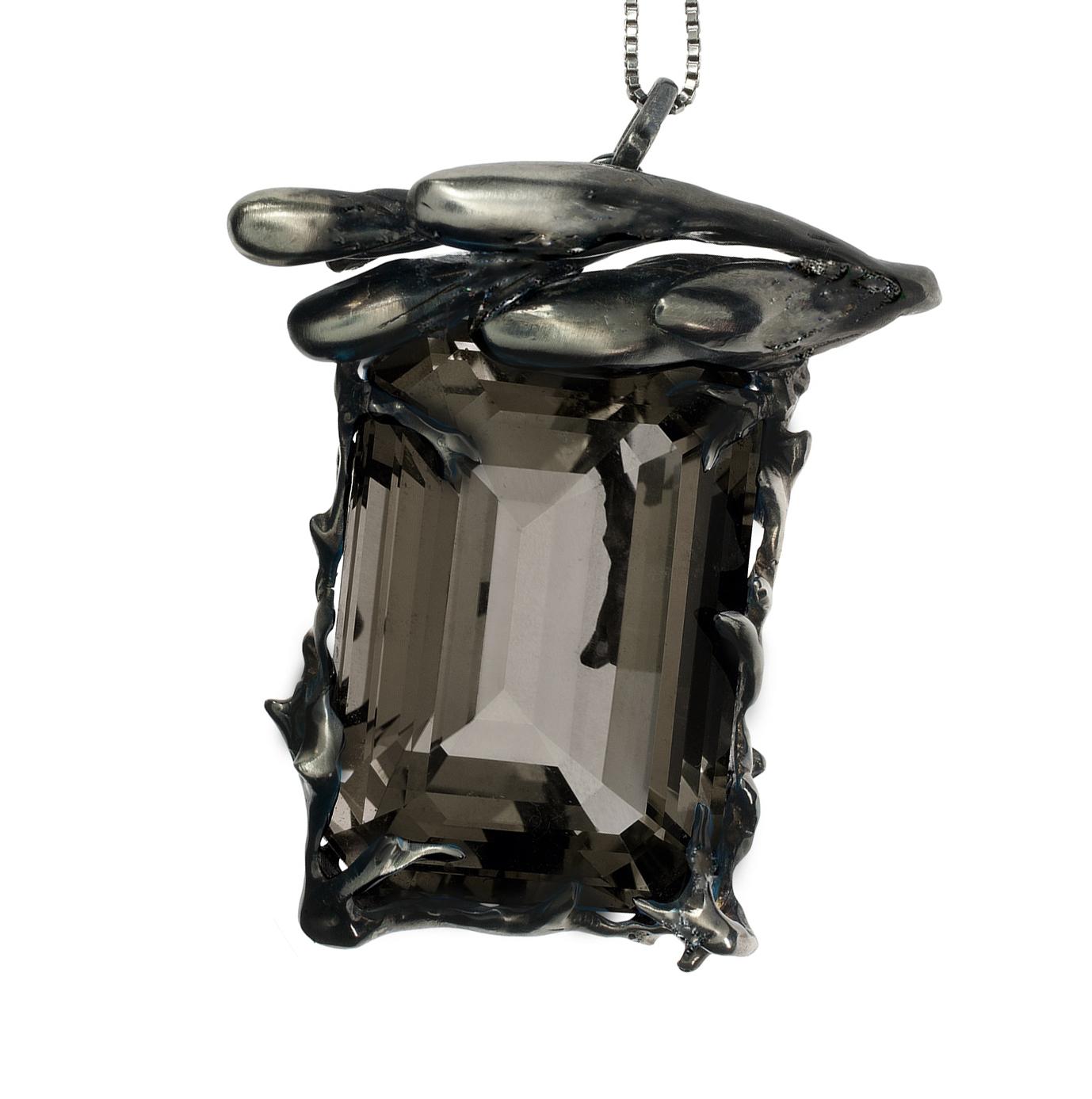 Smoky Quartz and Diamonds Eighteen Karat Black Gold Contemporary Ring For Sale 4