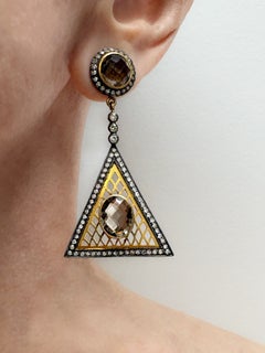 Smoky Quartz and Diamonds Geometrical Paradizia Earrings E2710