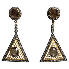 Smoky Quartz and Diamonds Geometrical Paradizia Earrings