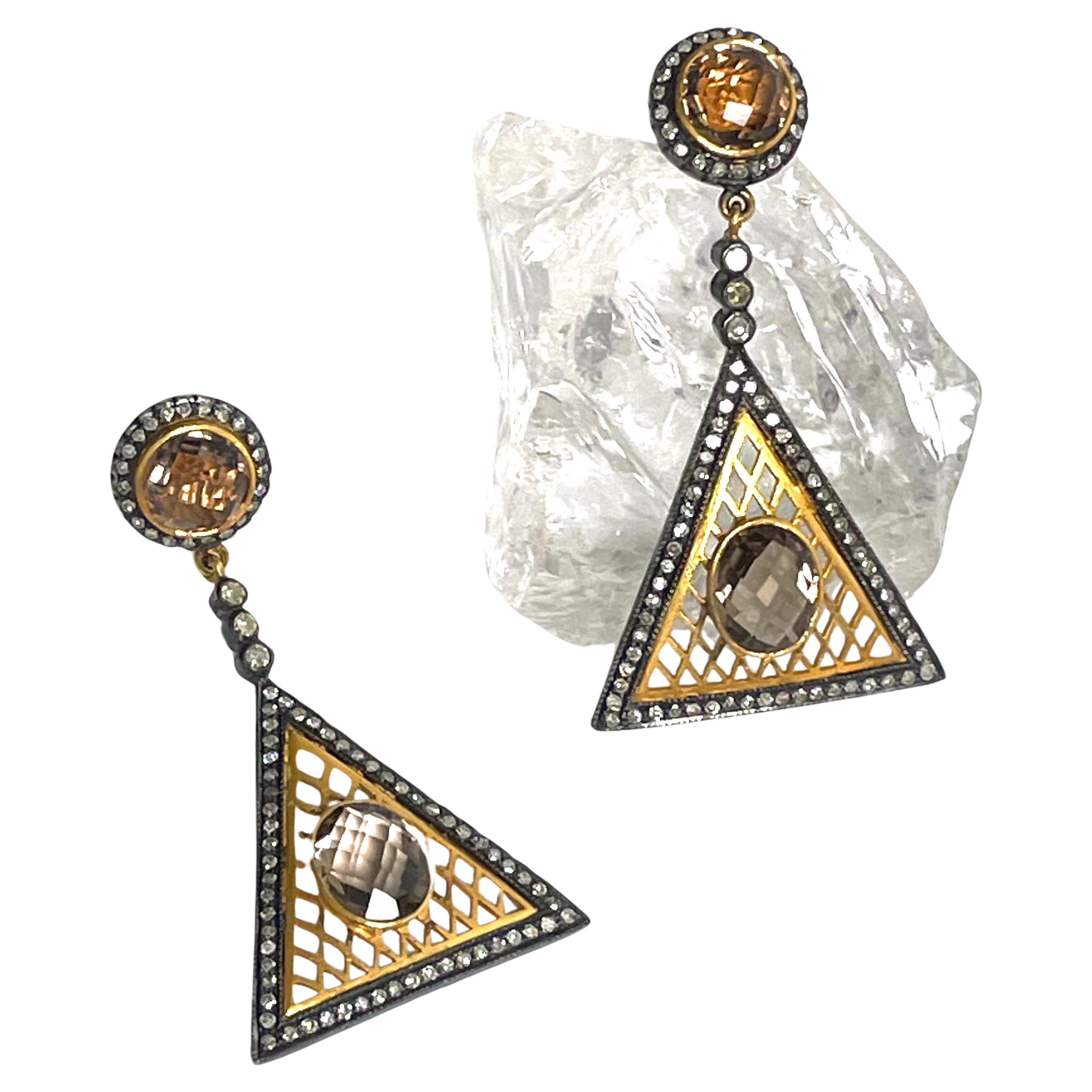 Women's Smoky Quartz and Diamonds Geometrical Paradizia Earrings For Sale