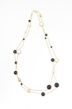 Smoky Quartz and White Agate Yellow Gold Double Strand Station Necklace