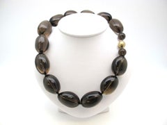 Smoky Coffee Quartz Beaded Necklace with 14k Yellow Gold Clasp, 18.5 Inches