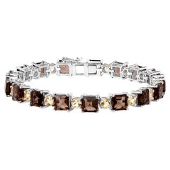 Smoky Quartz Bracelet With Citrine 23.4 Carats Sterling Silver