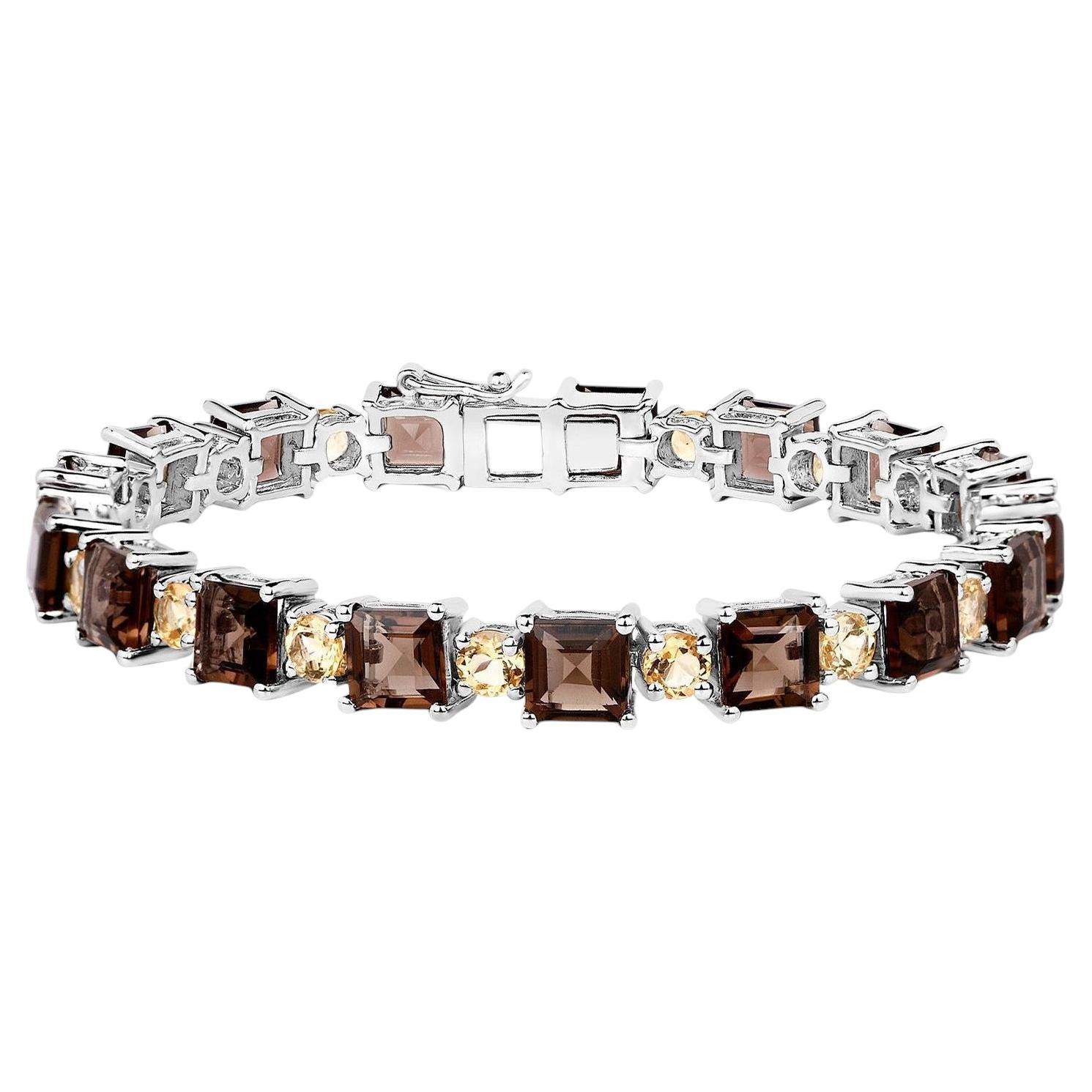 Smoky Quartz Bracelet With Citrine 23.4 Carats Sterling Silver For Sale