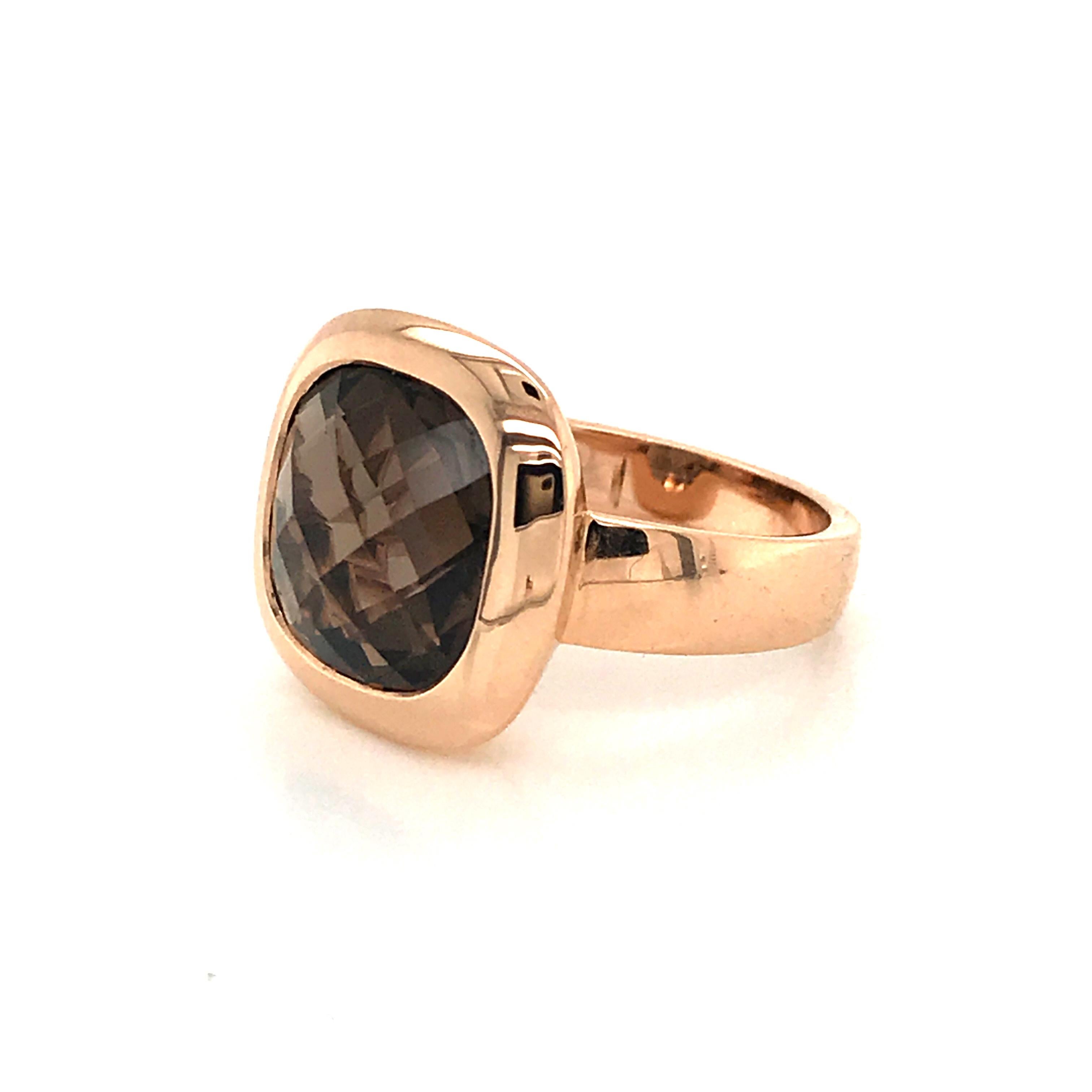 Smoky Quartz Briolette Cut on Rose Gold 18 Karat Fashion Ring 5