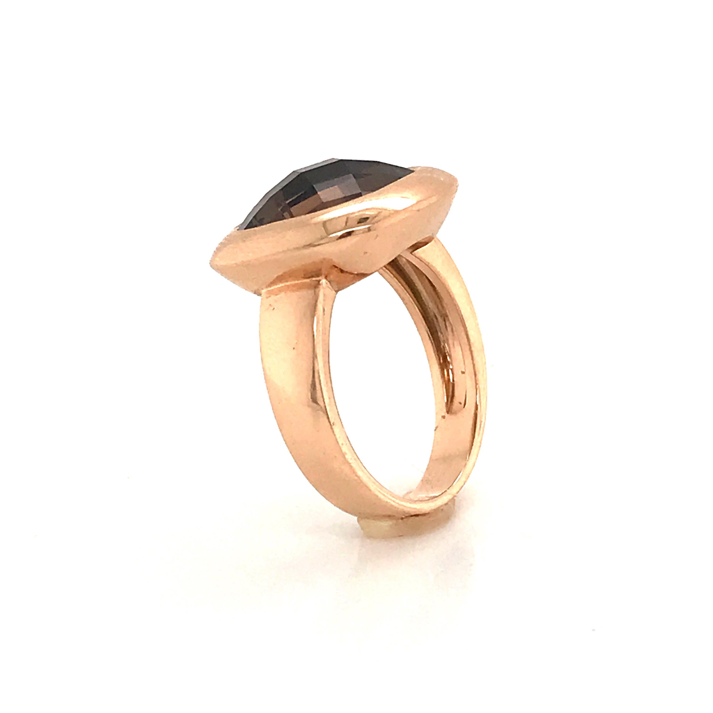 Artisan Smoky Quartz Briolette Cut on Rose Gold 18 Karat Fashion Ring