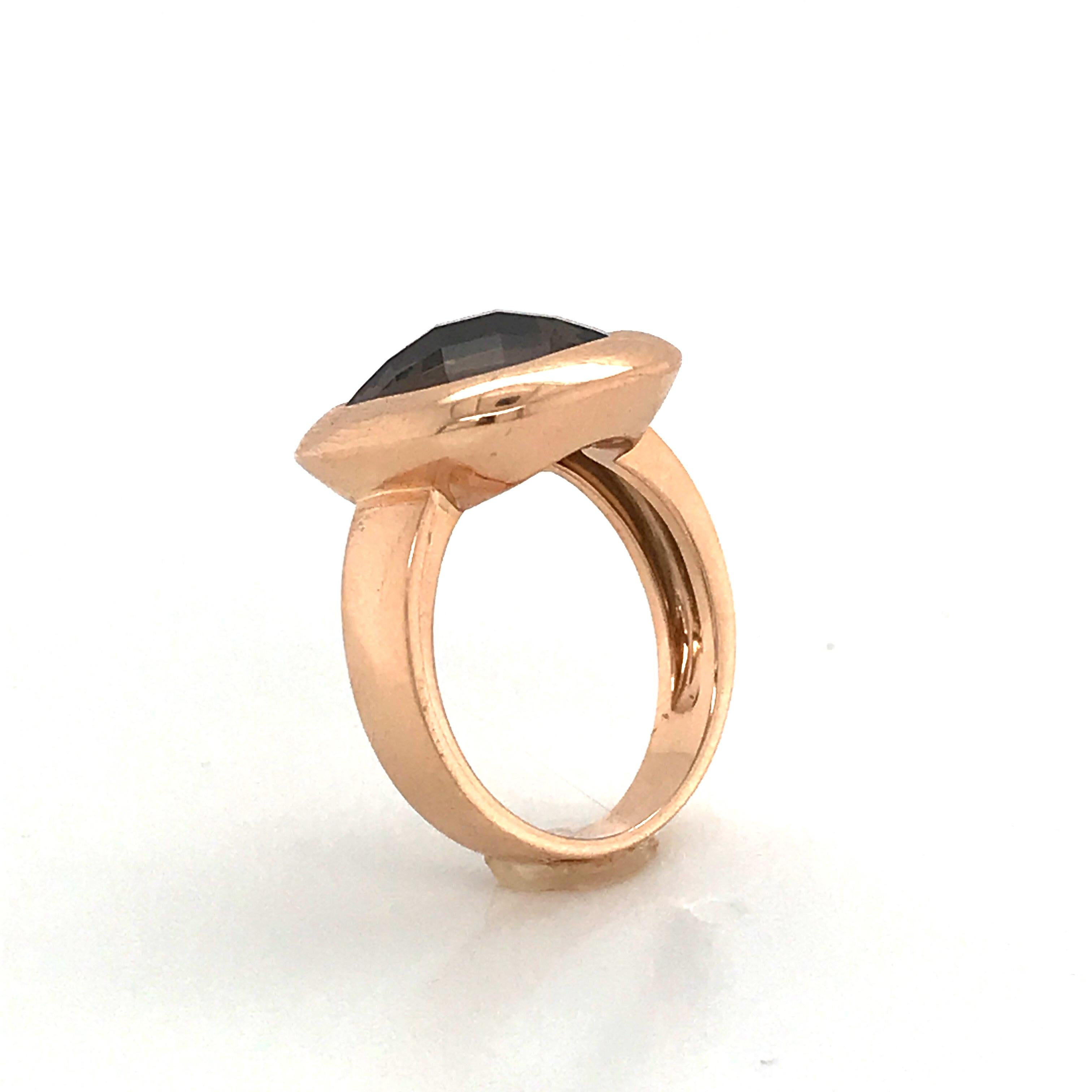 Smoky Quartz Briolette Cut on Rose Gold 18 Karat Fashion Ring In New Condition In Vannes, FR