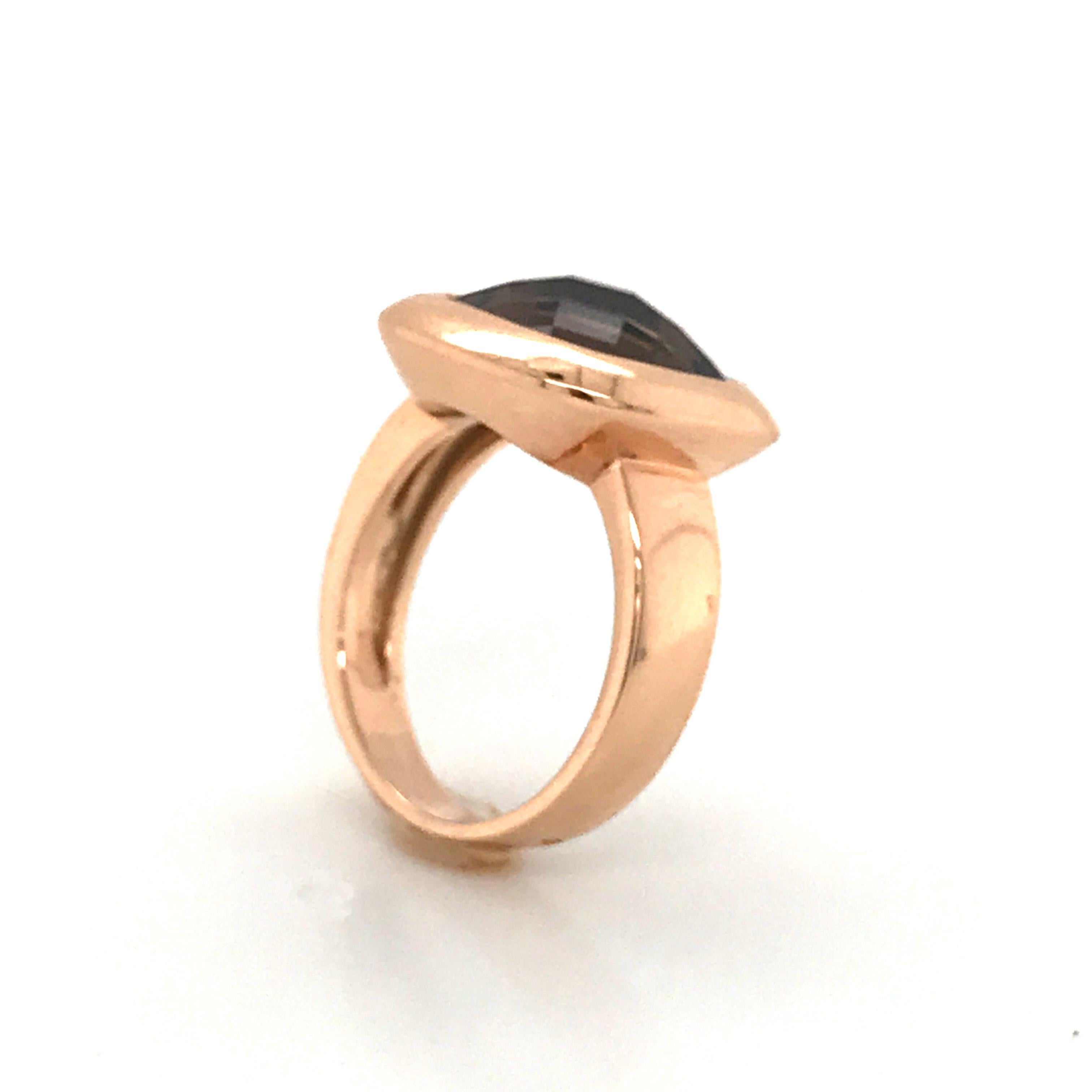 Smoky Quartz Briolette Cut on Rose Gold 18 Karat Fashion Ring 1