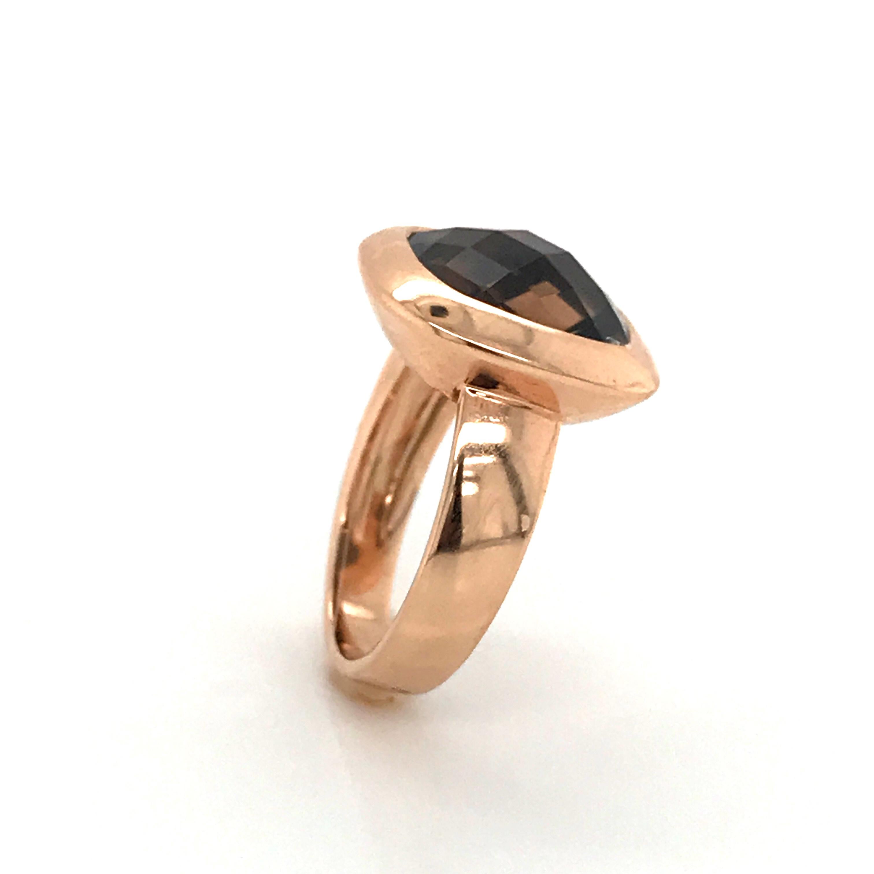 Smoky Quartz Briolette Cut on Rose Gold 18 Karat Fashion Ring 2