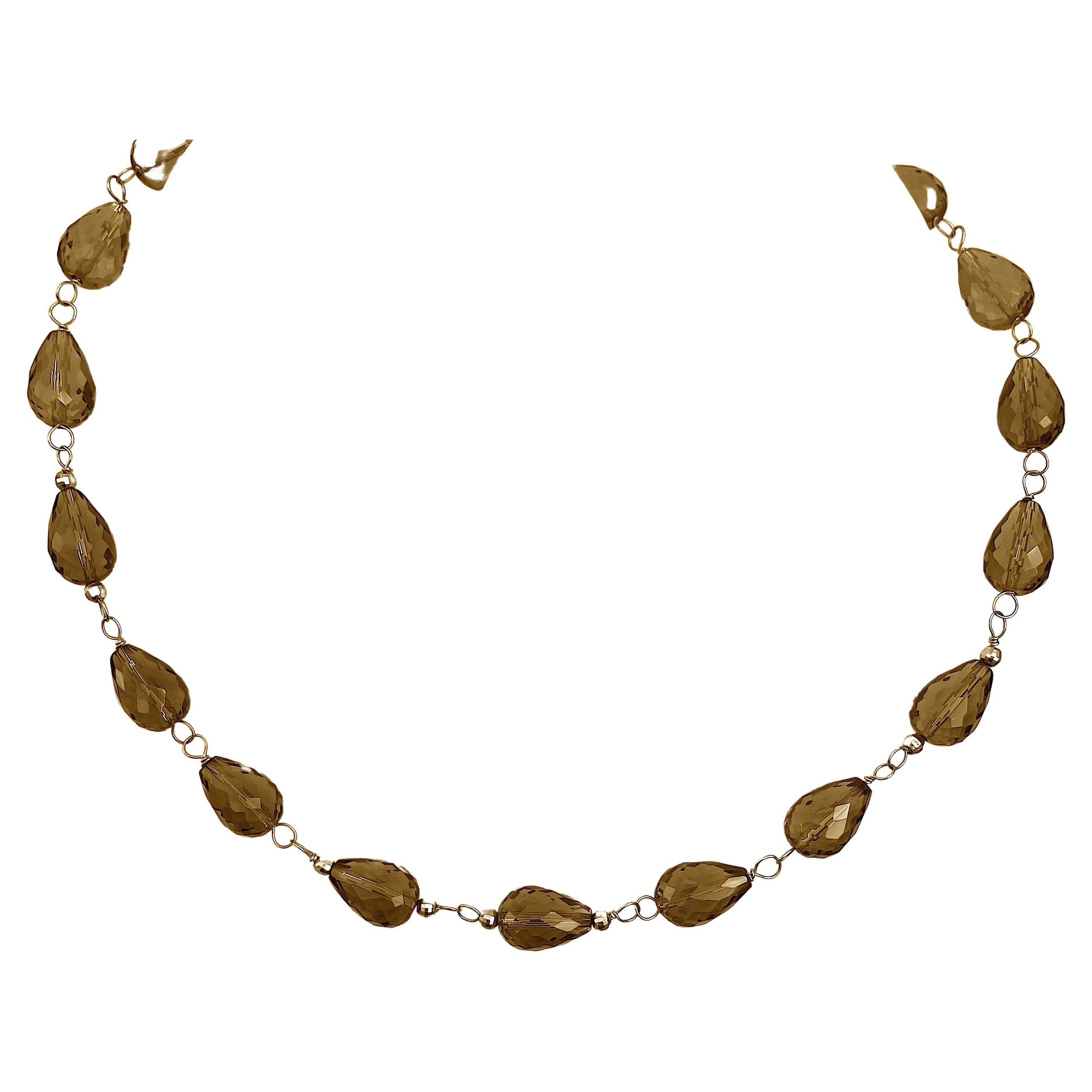 Smoky Quartz Briolette Necklace with Yellow Gold Accents For Sale