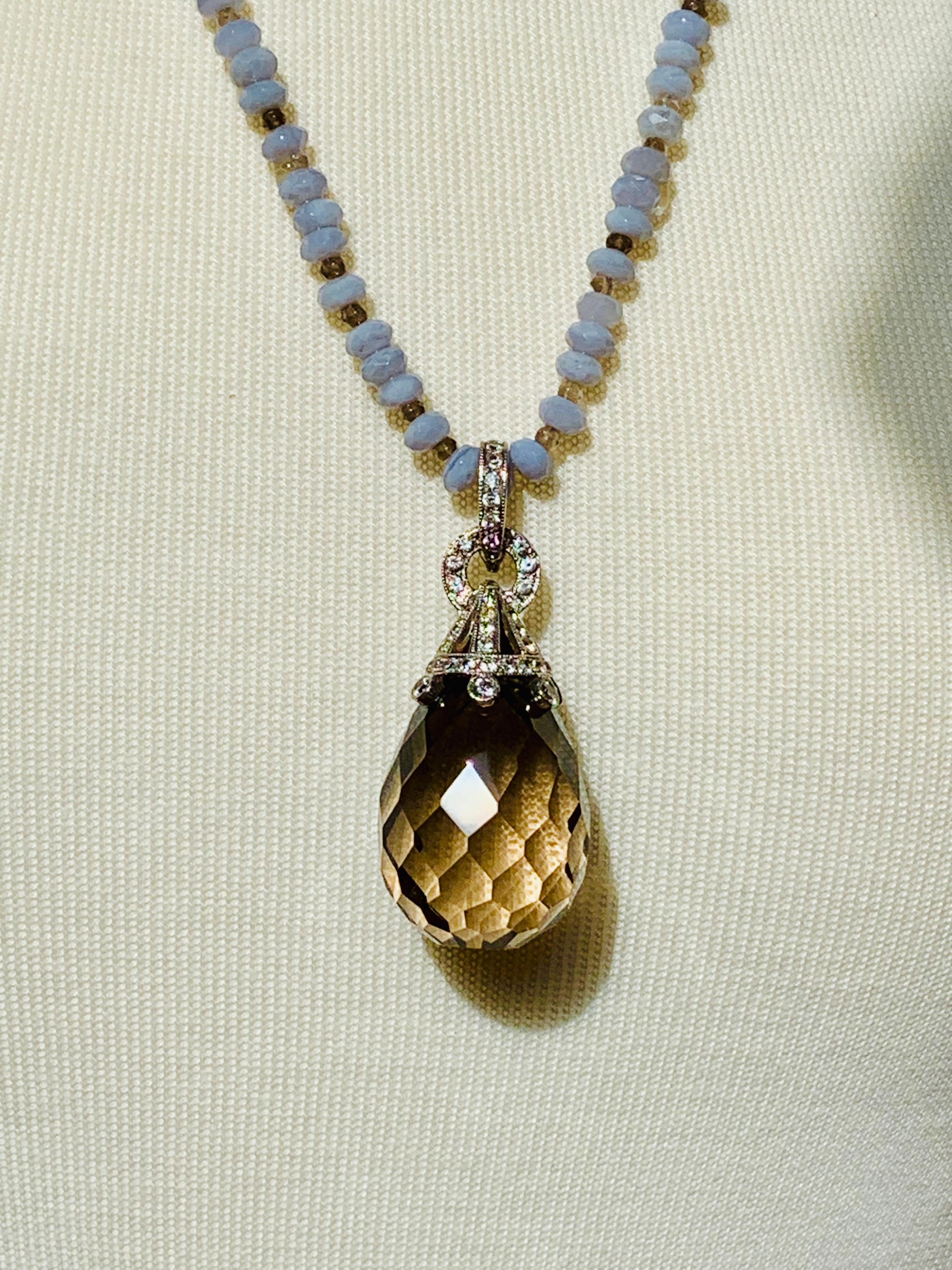Smoky Quartz Briolette Pendant Necklace In New Condition For Sale In New York, NY