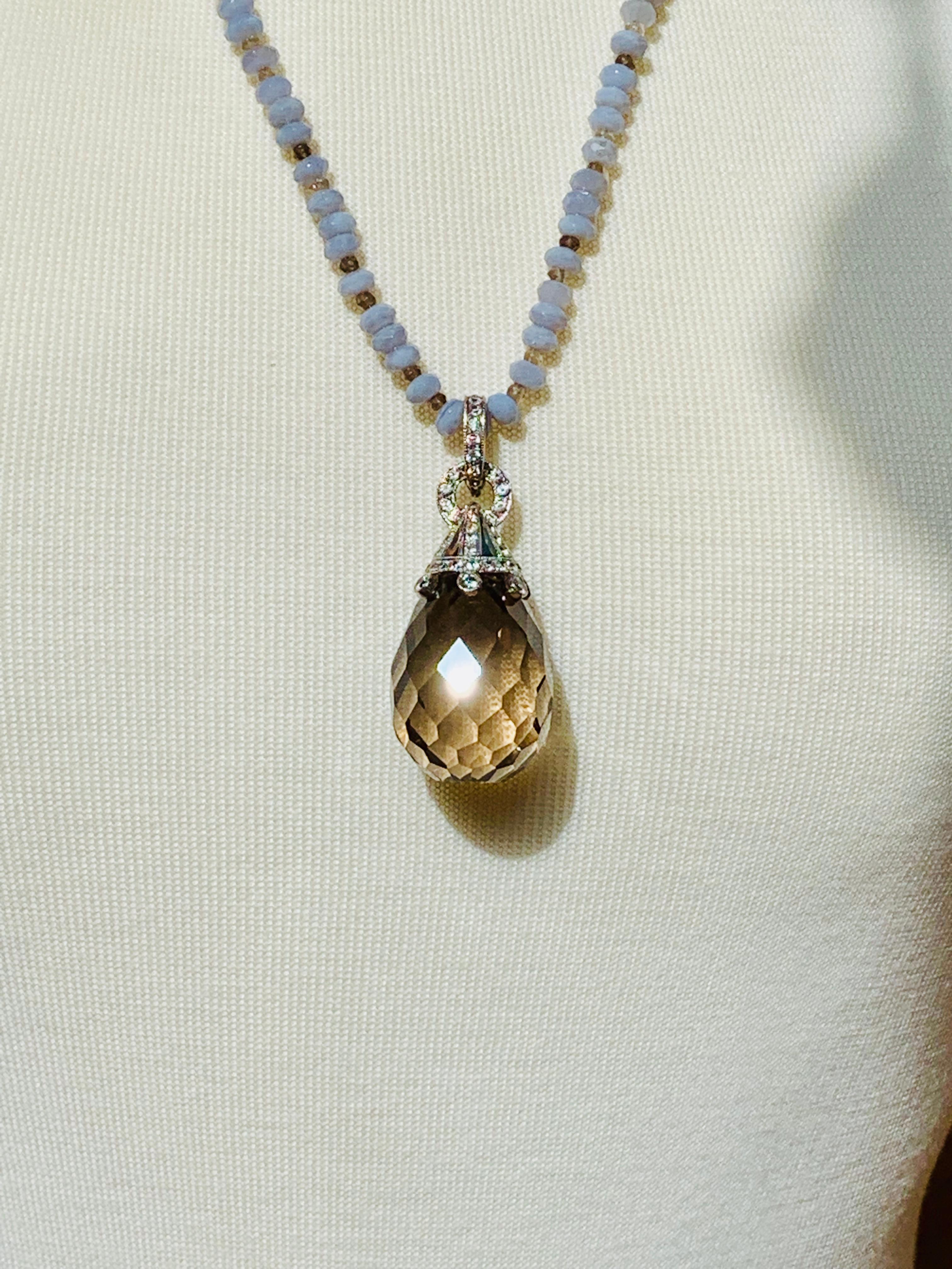 Smoky Quartz Briolette Pendant Necklace For Sale 2