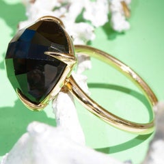 Smoky Quartz Briolette Ring 12x12 mm 7 ct made in Italy perfect Combination Ring