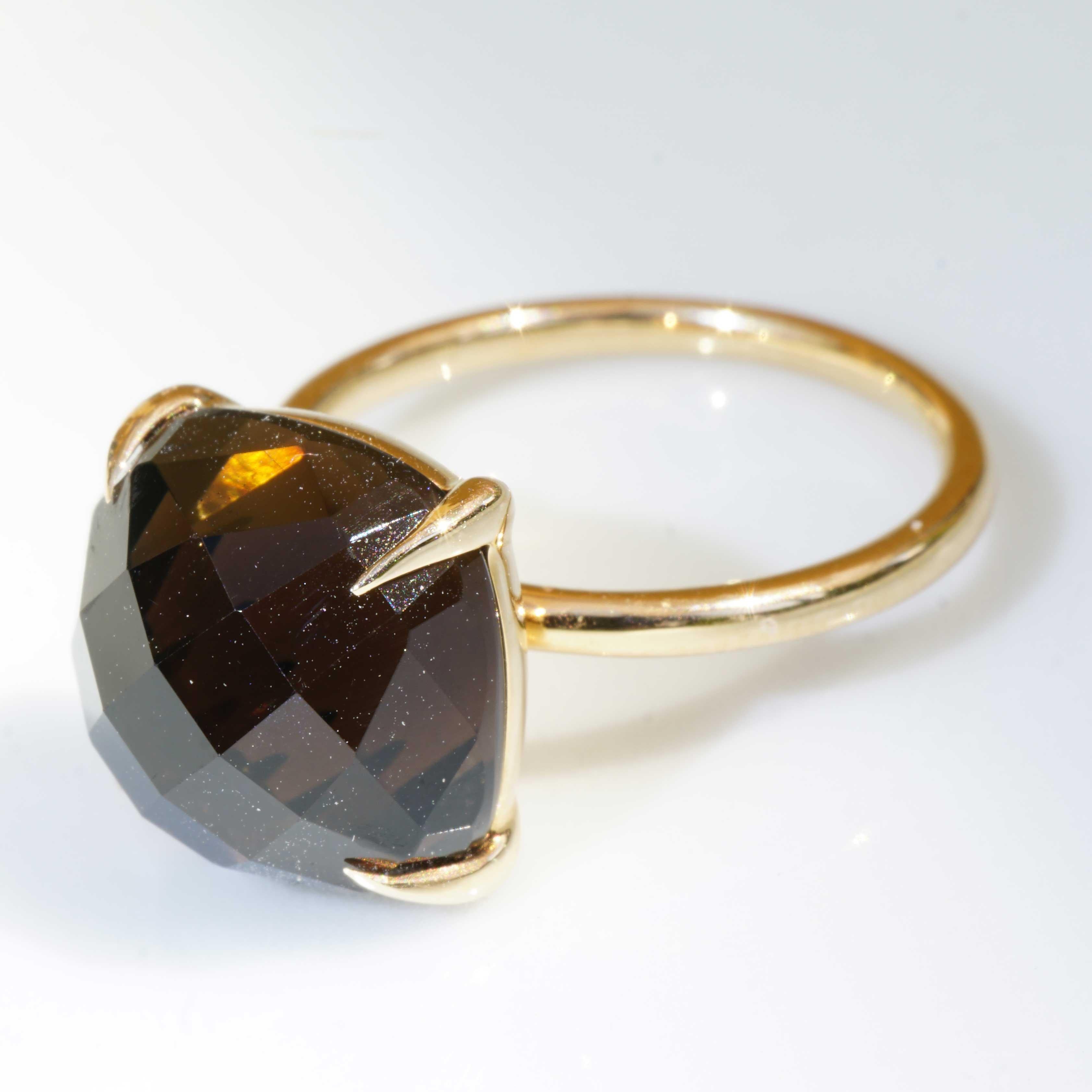 Taglio briolette Anello Briolette di Quarzo Fumè 12x12 mm 7 ct made in Italy perfetto Anello Combinazione in vendita