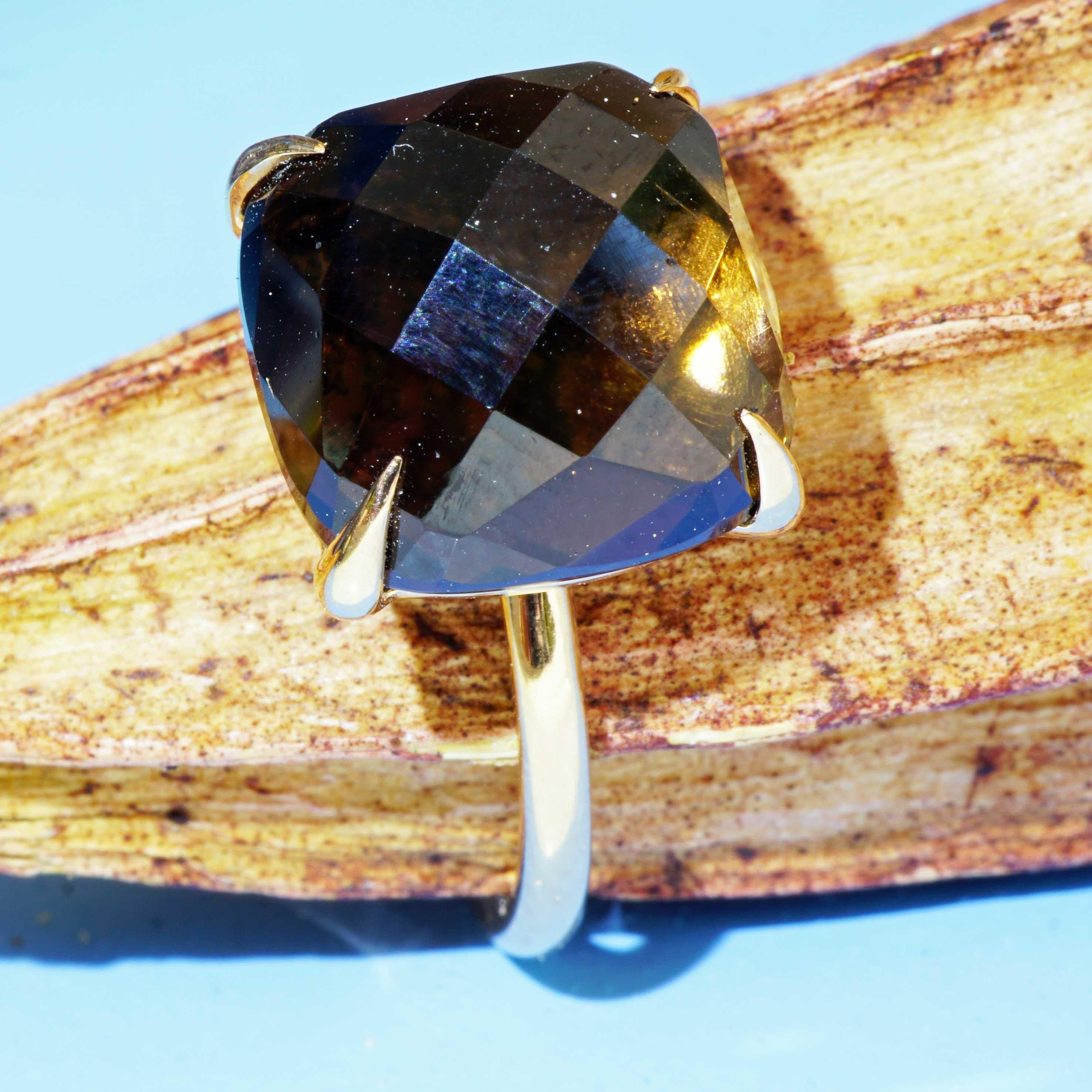 Anello Briolette di Quarzo Fumè 12x12 mm 7 ct made in Italy perfetto Anello Combinazione in vendita 1