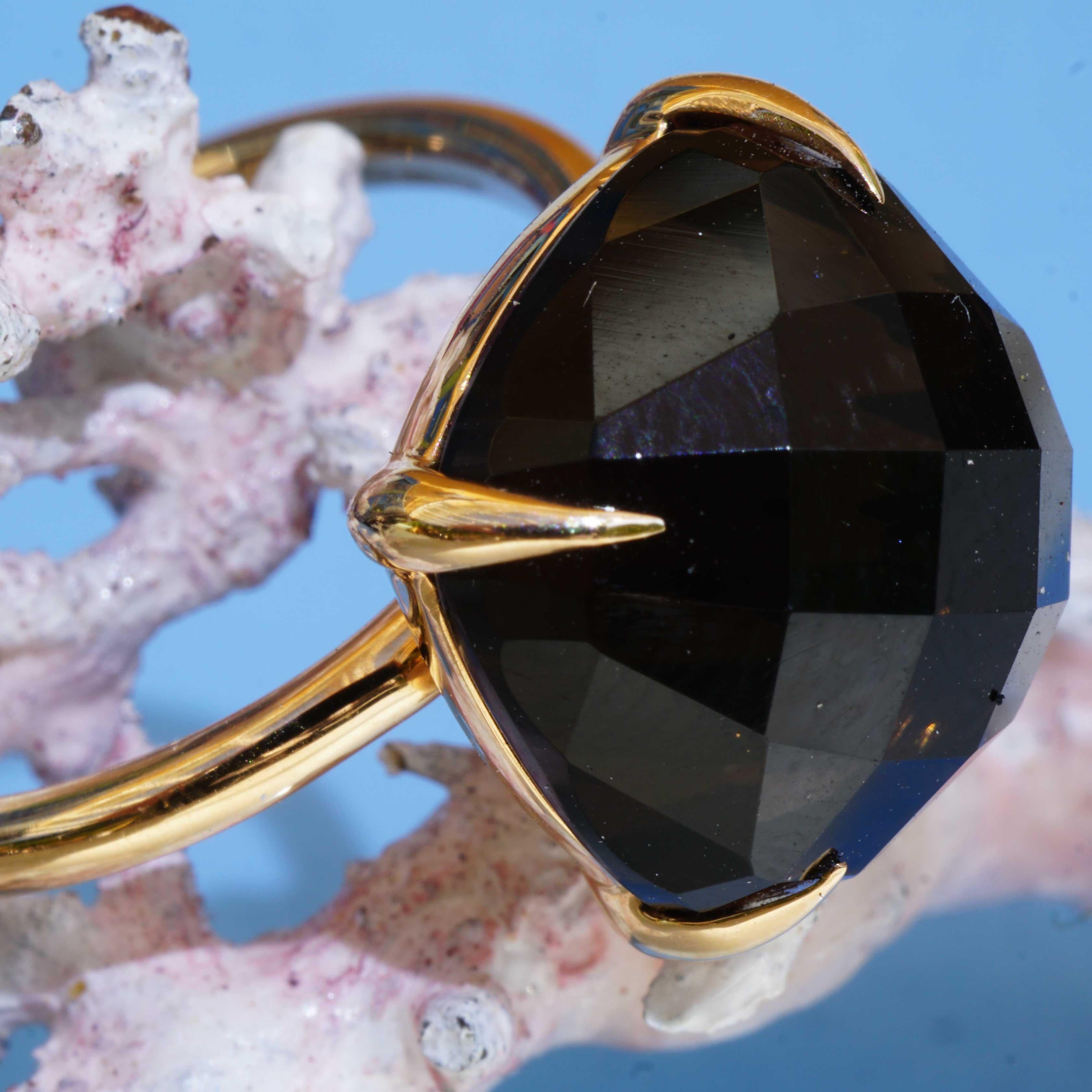 Anello Briolette di Quarzo Fumè 12x12 mm 7 ct made in Italy perfetto Anello Combinazione in vendita 2