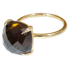 Bague combinée parfaite en quartz fumé 12 x 12 mm 7 carats fabriquée en Italie
