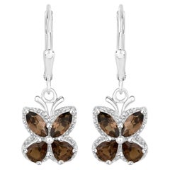 Smoky Quartz Butterfly Earrings 2.16 Carats Sterling Silver