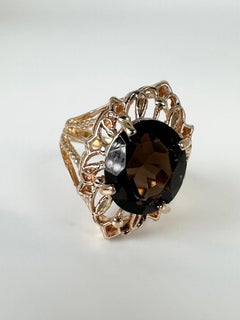 Smoky Quartz Cocktail Ring 14Karat Gold Gala Ring