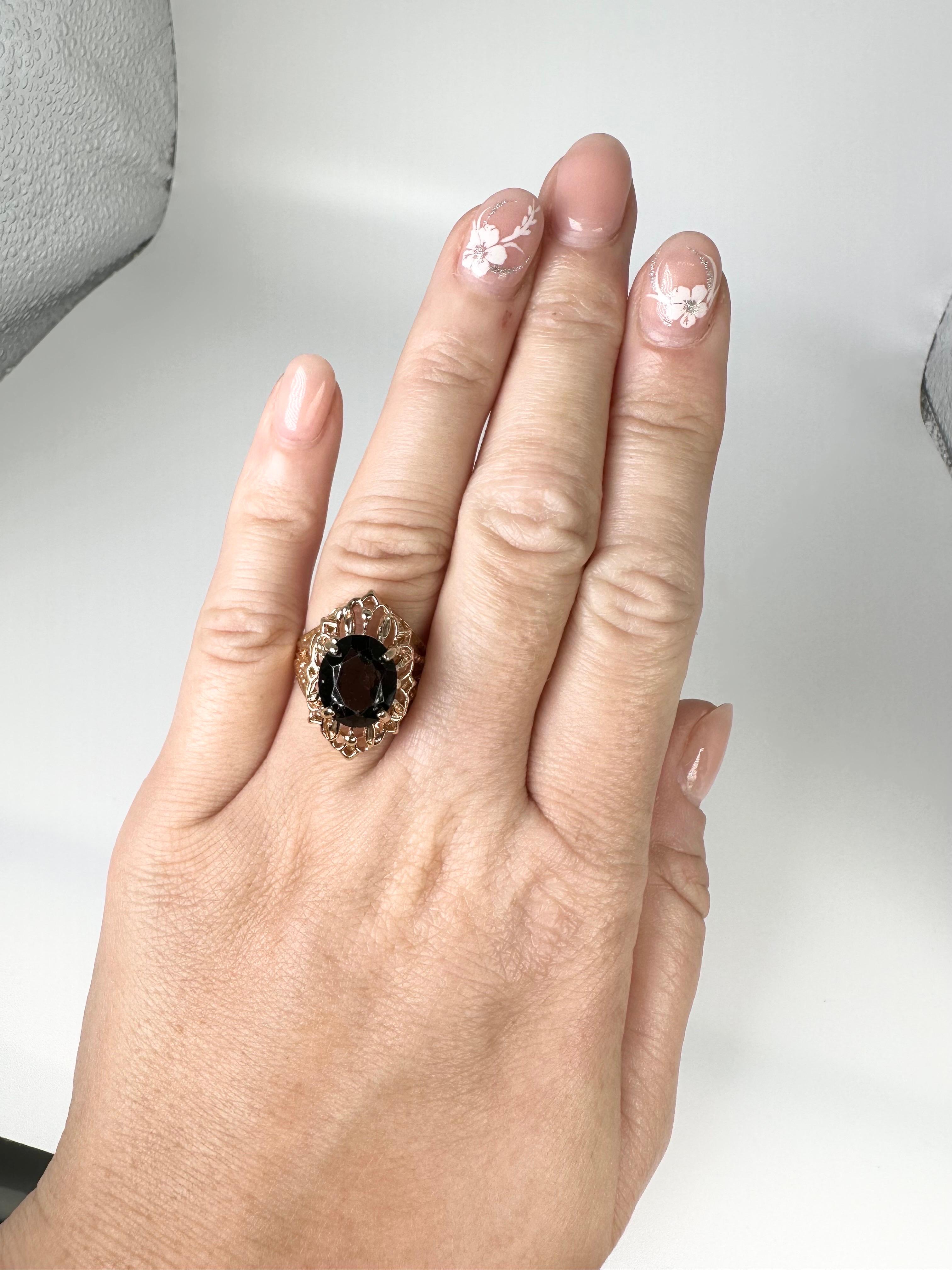 Women's or Men's Smoky Quartz Cocktail Ring 14Karat Gold Gala Ring For Sale