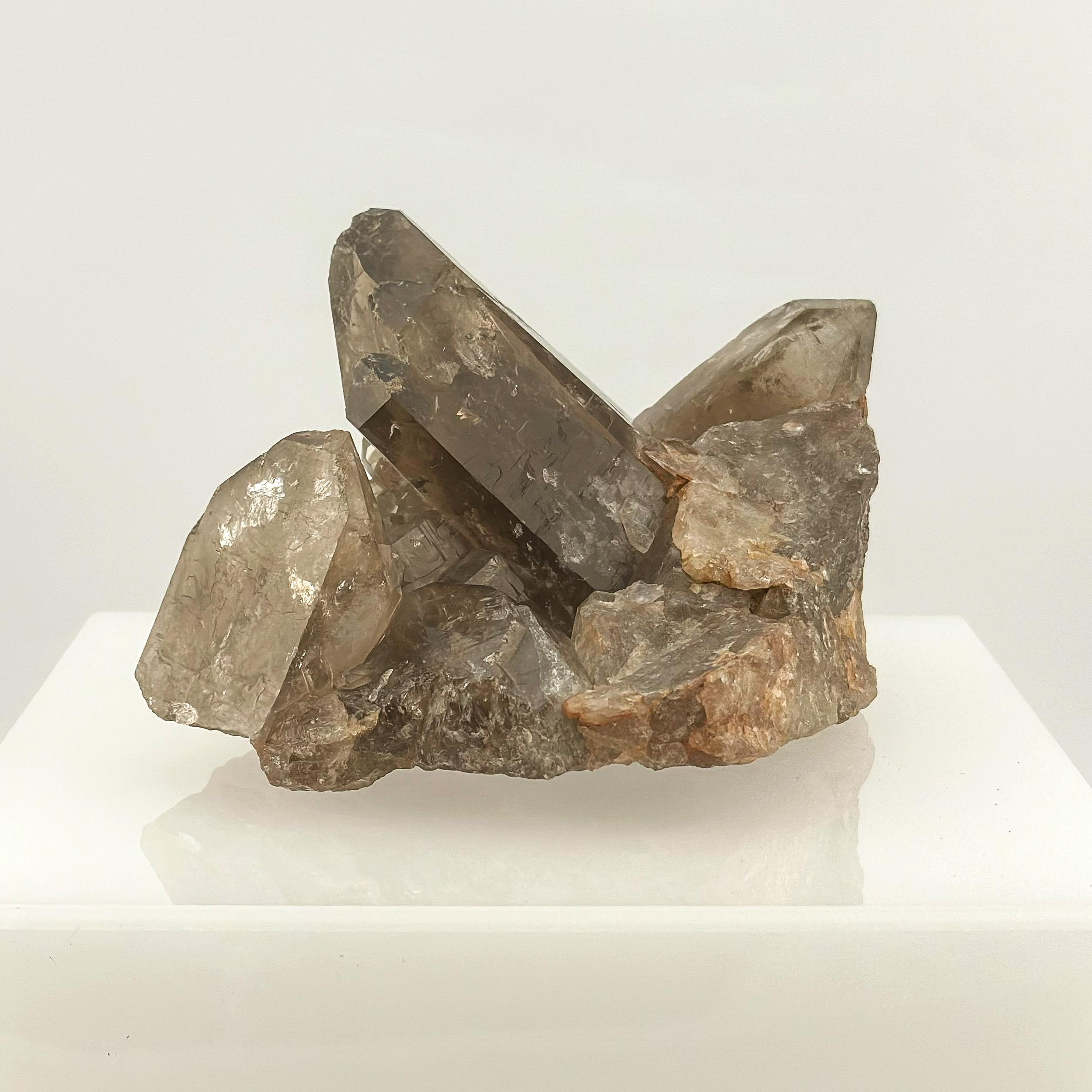 Mid-Century Modern Smoky Quartz Crystal Cluster, Decorative Mineral Specimen, Brazil For Sale