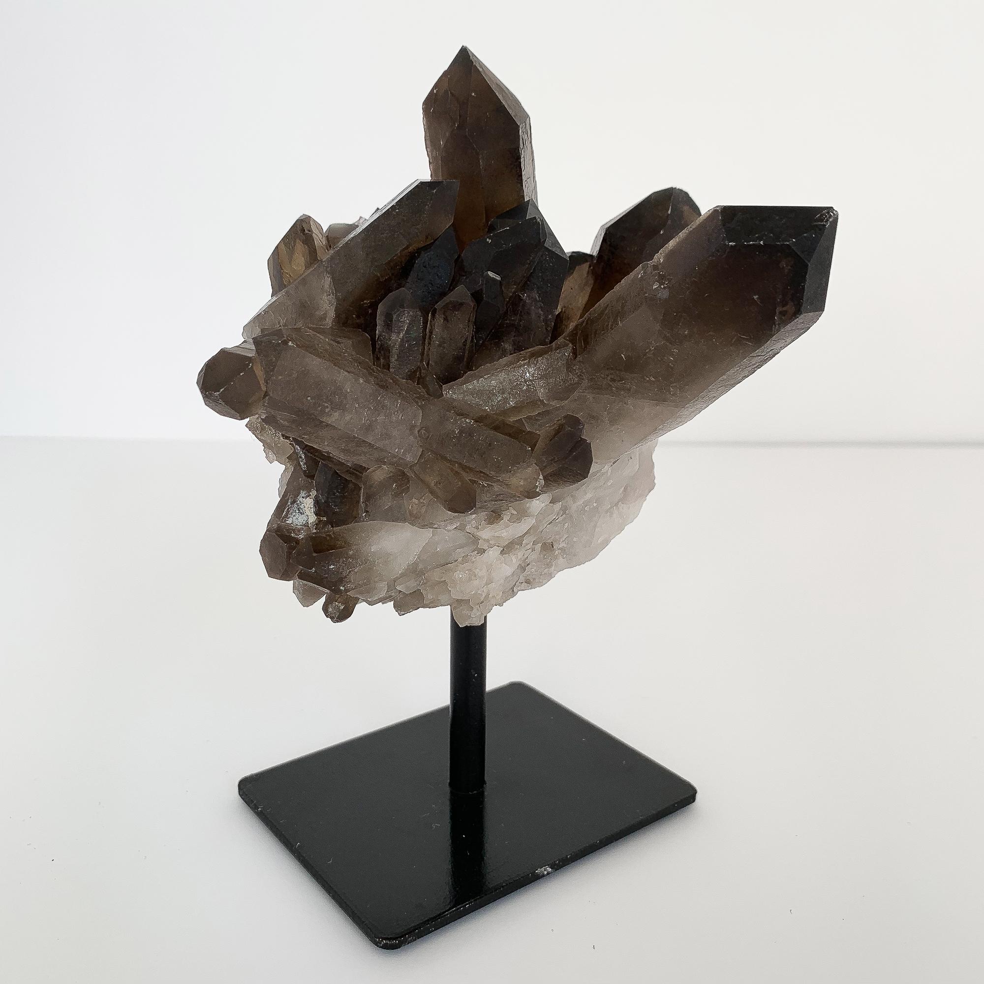 Mid-Century Modern Smoky Quartz Crystal Mounted Mineral Specimens