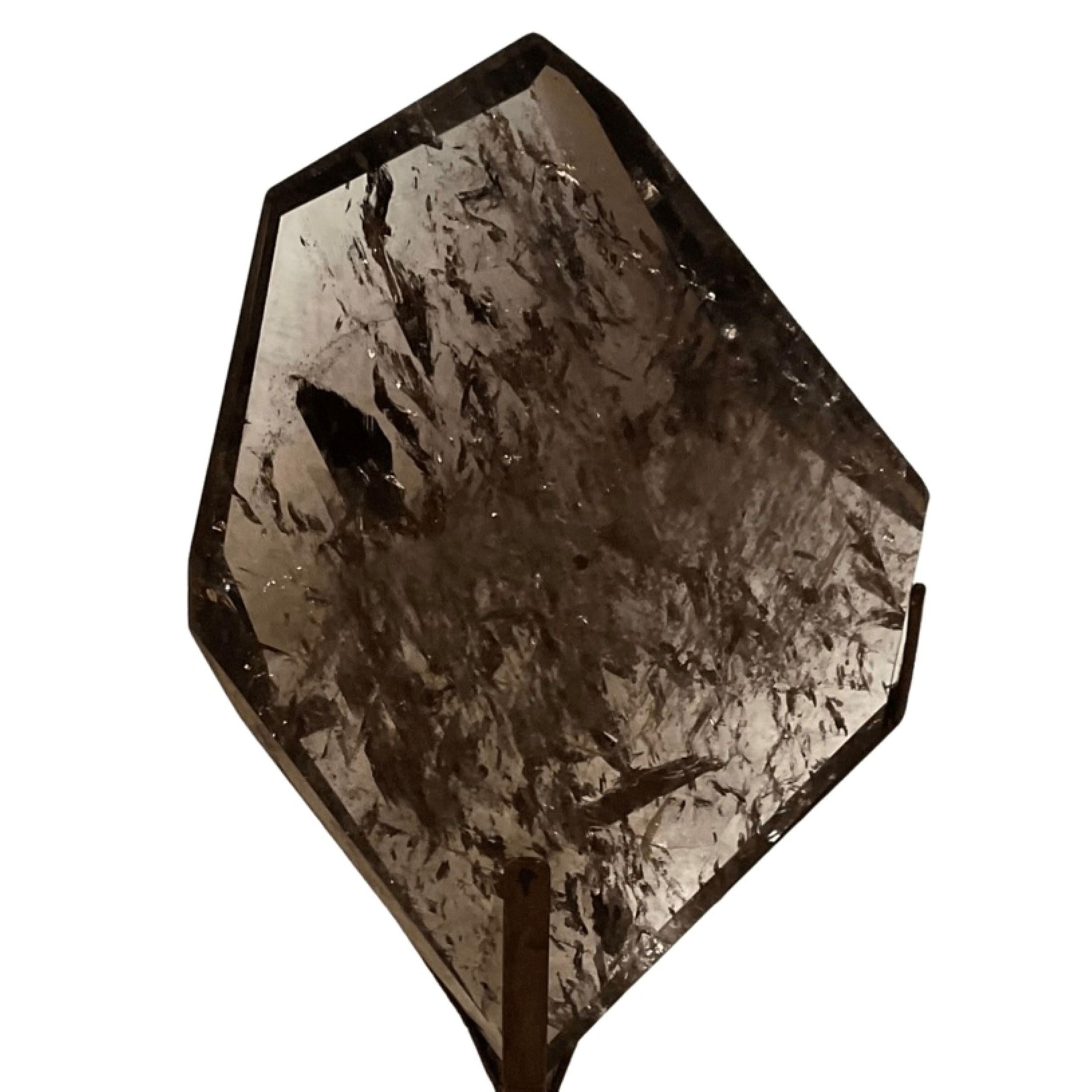 Smoky Quartz Crystal Slab on Stand In Good Condition In Los Angeles, CA