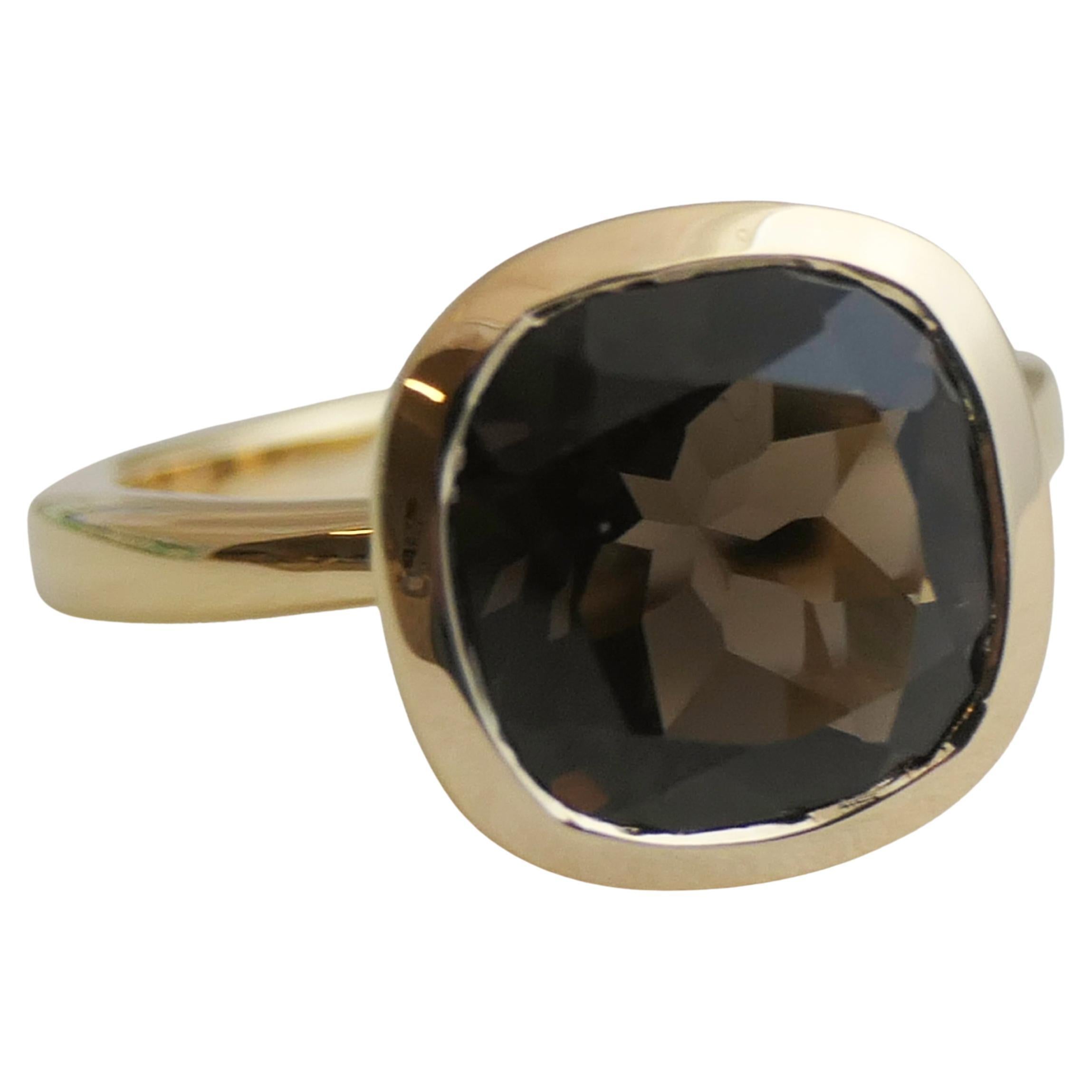 Rauchquarz Cushion Cut Vergoldeter Sterling Silber Ring