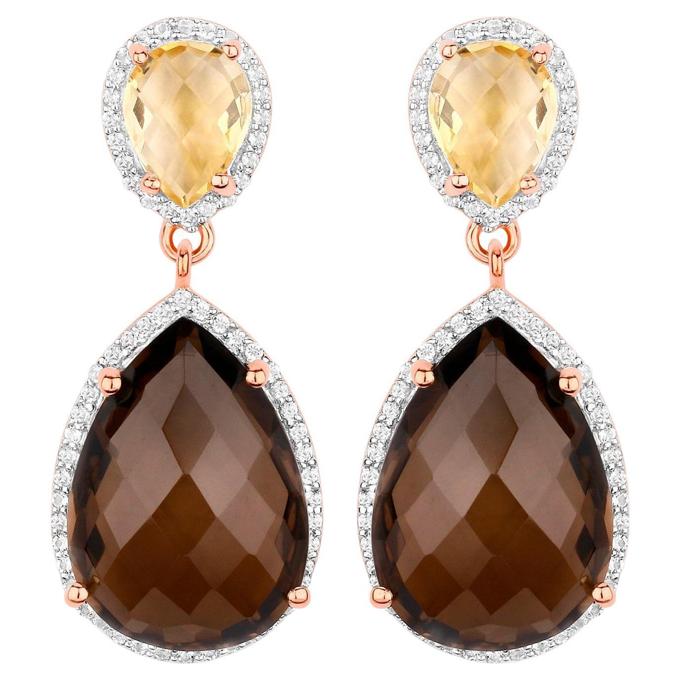 Pendientes colgantes de cuarzo ahumado citrino 20,7 quilates Plata chapada en oro rosa de 18 quilates