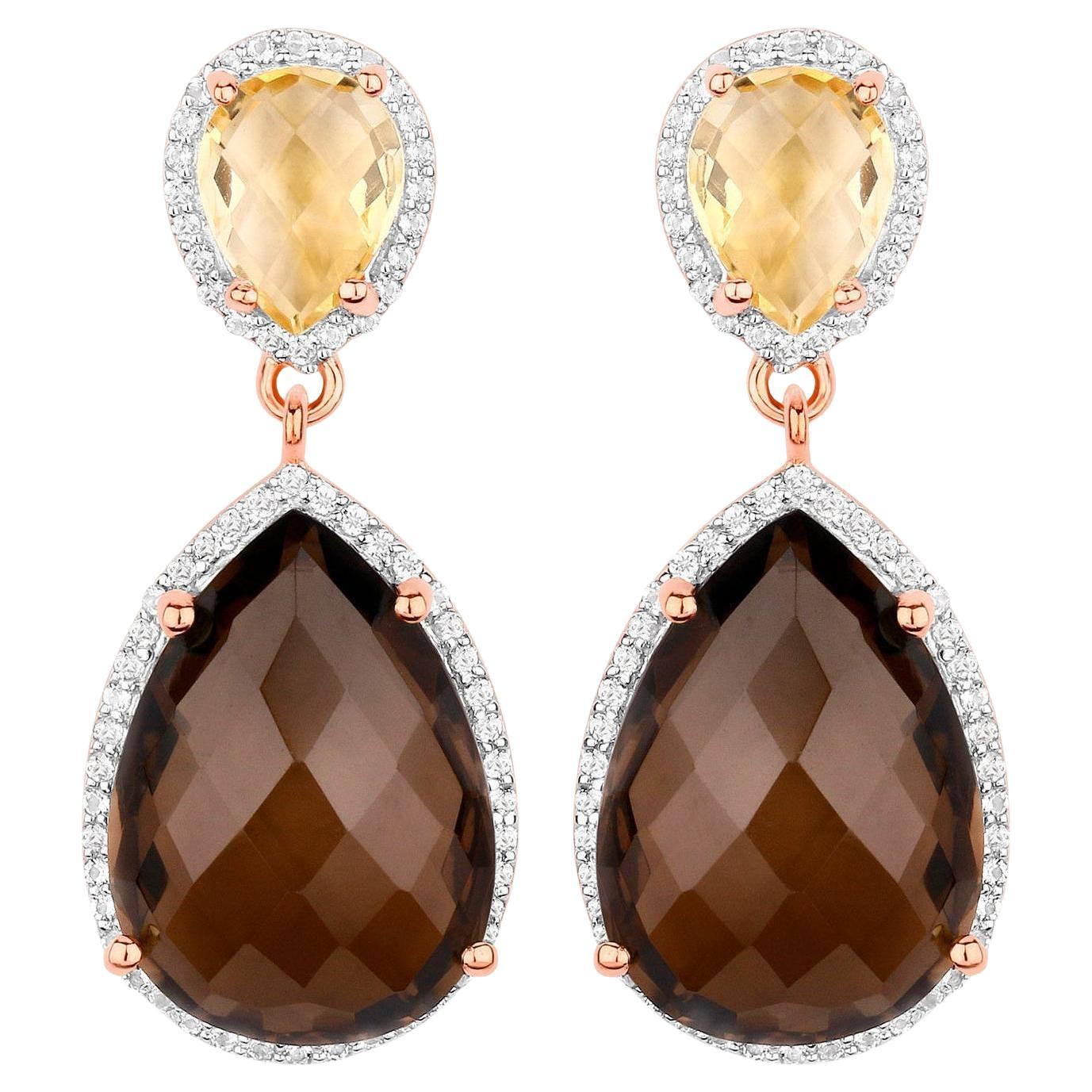Pendientes colgantes de cuarzo ahumado citrino 20,7 quilates Plata chapada en oro rosa de 18 quilates