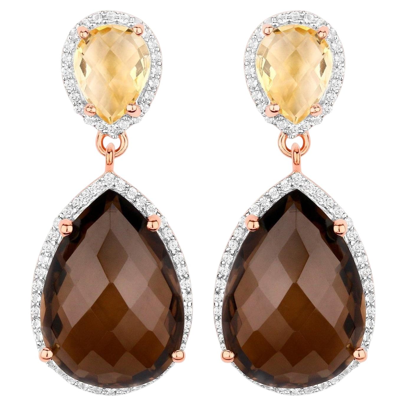 Pendientes colgantes de cuarzo ahumado citrino 20,7 quilates Plata chapada en oro rosa de 18 quilates