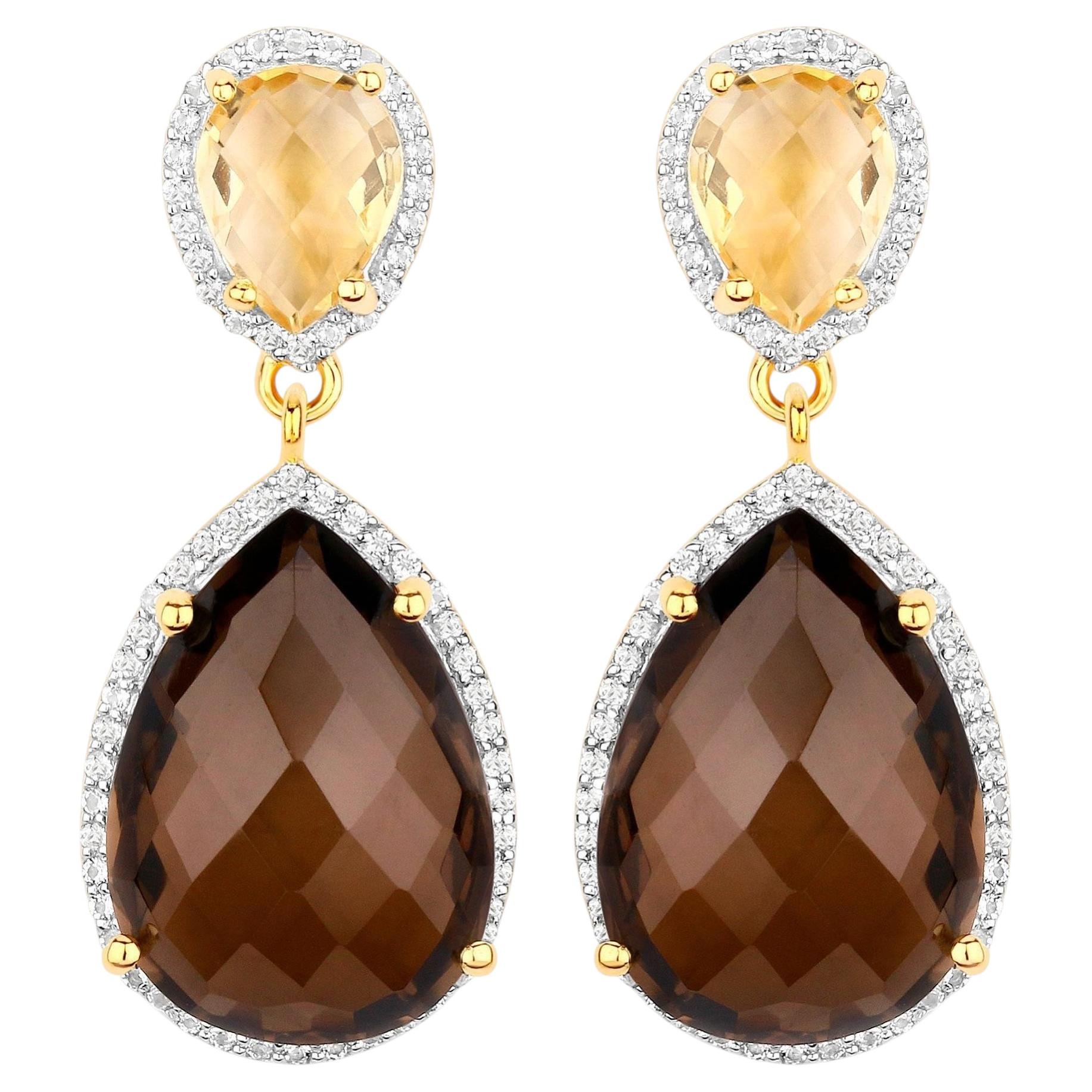 Pendientes colgantes de cuarzo ahumado citrino 20,7 quilates Plata chapada en oro rosa de 18 quilates
