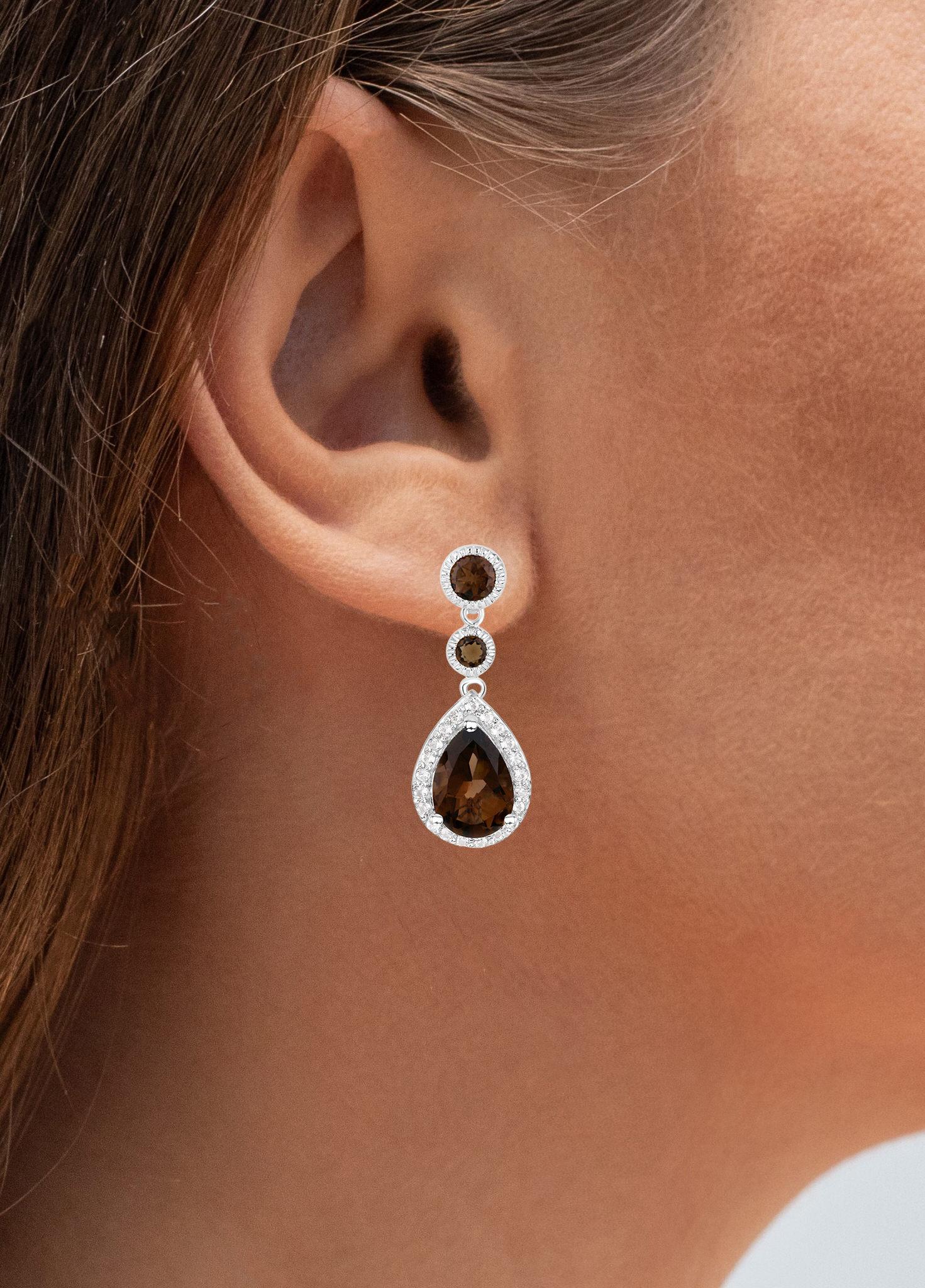 Ohrhänger aus Rauchquarz mit weißem Topas und 7,39 Karat Sterlingsilber (Zeitgenössisch) im Angebot