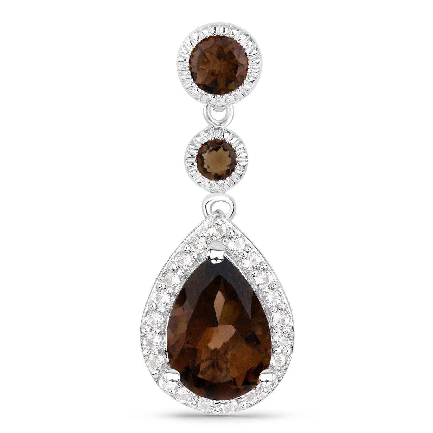 Mixed Cut Smoky Quartz Dangle Earrings White Topaz 7.39 Carats Sterling Silver For Sale