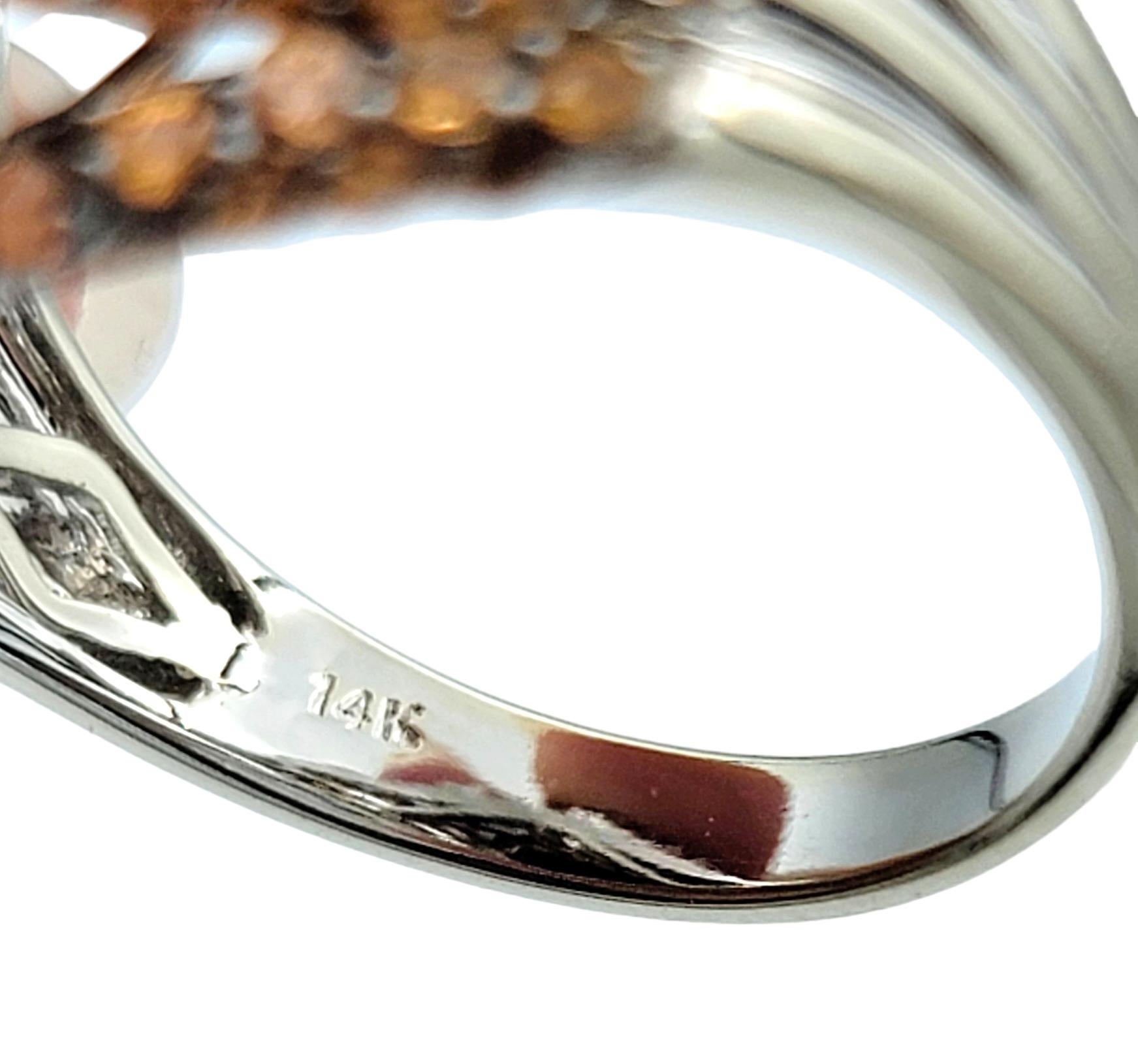 Women's Smoky Quartz, Diamond and Orange Sapphire Pave Cocktail Ring in 14 Karat Gold For Sale