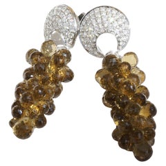 Smoky Quartz & Diamond Chandelier Earrings in 750 White Gold, 1.31 ct 11 Grams