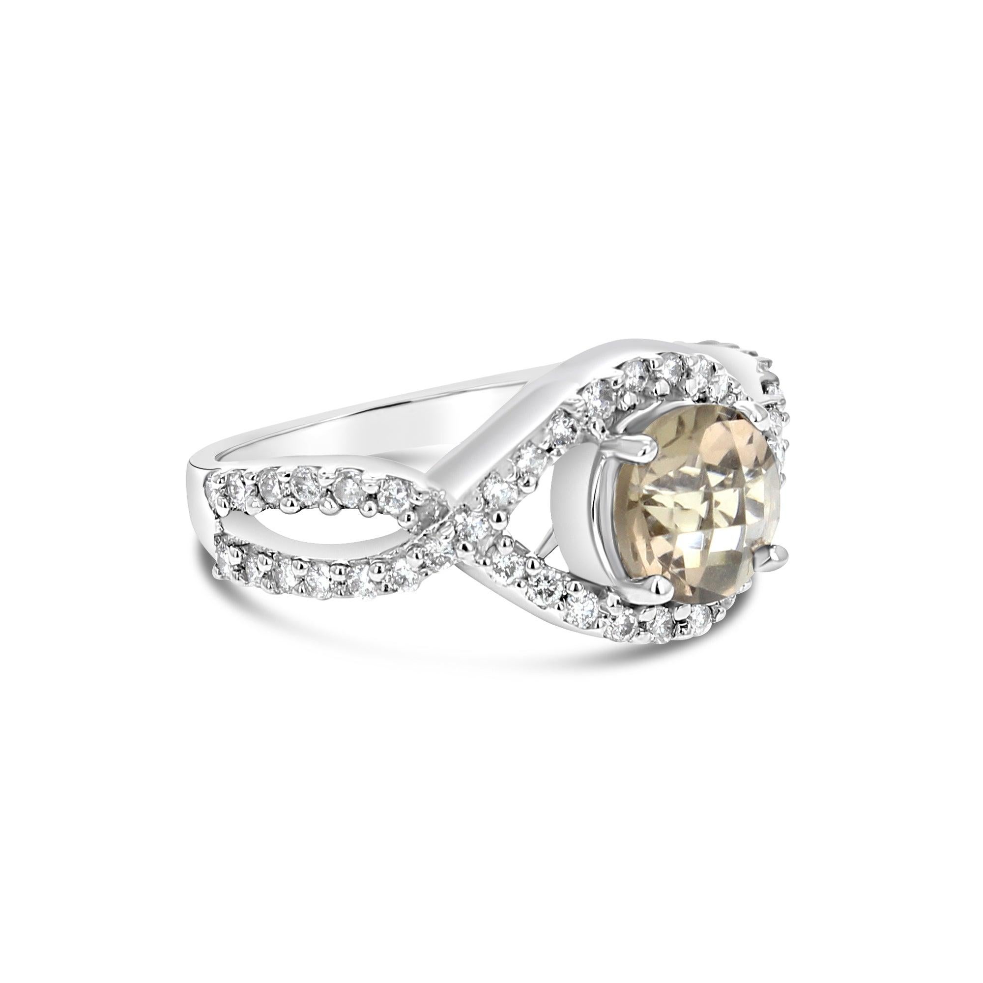 Rauchquarz Diamant Verlobungsring 2,05cttw 14k Weißgold (Rundschliff) im Angebot